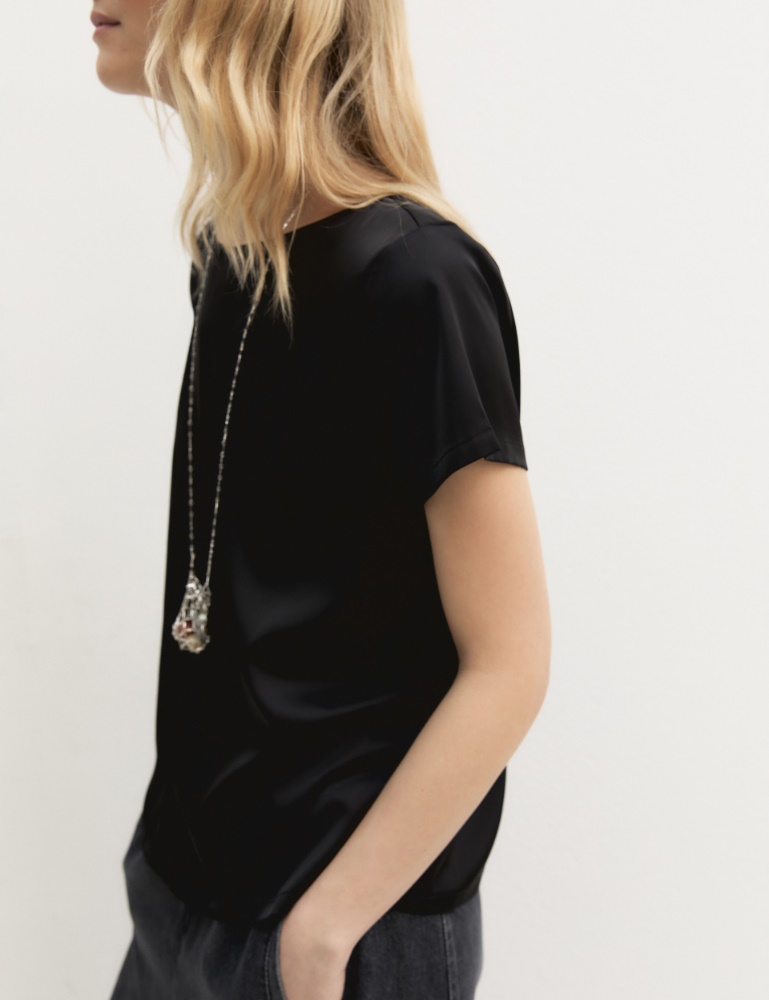 Blusa de manga corta de satén ligero - Emme - 5