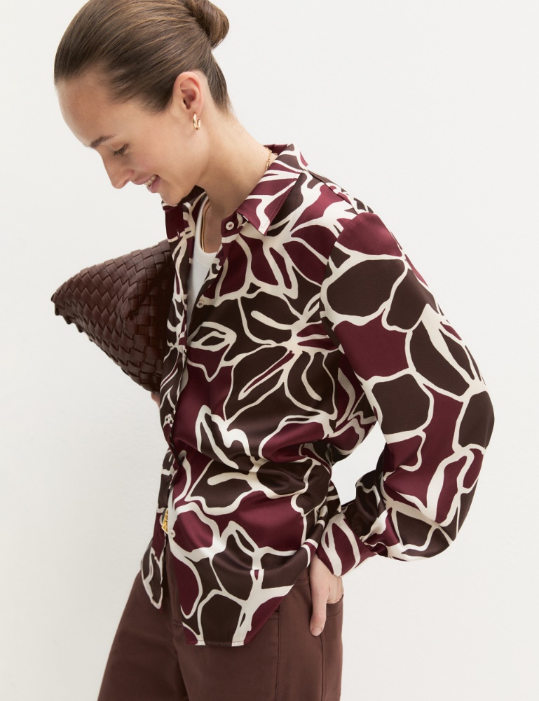 Printed twill shirt - BROWN