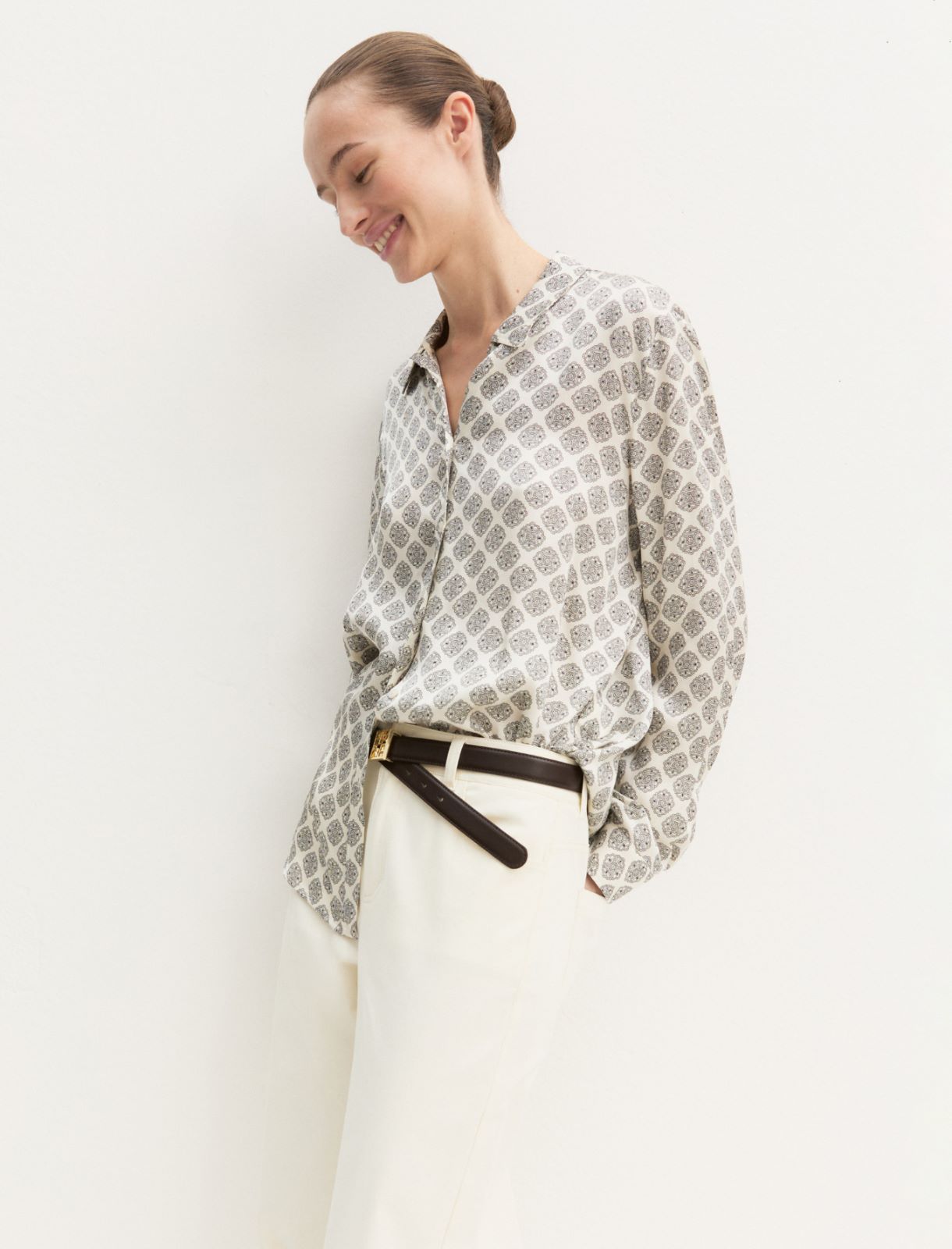 Printed satin shirt - WOOL WHITE - Emme - 3