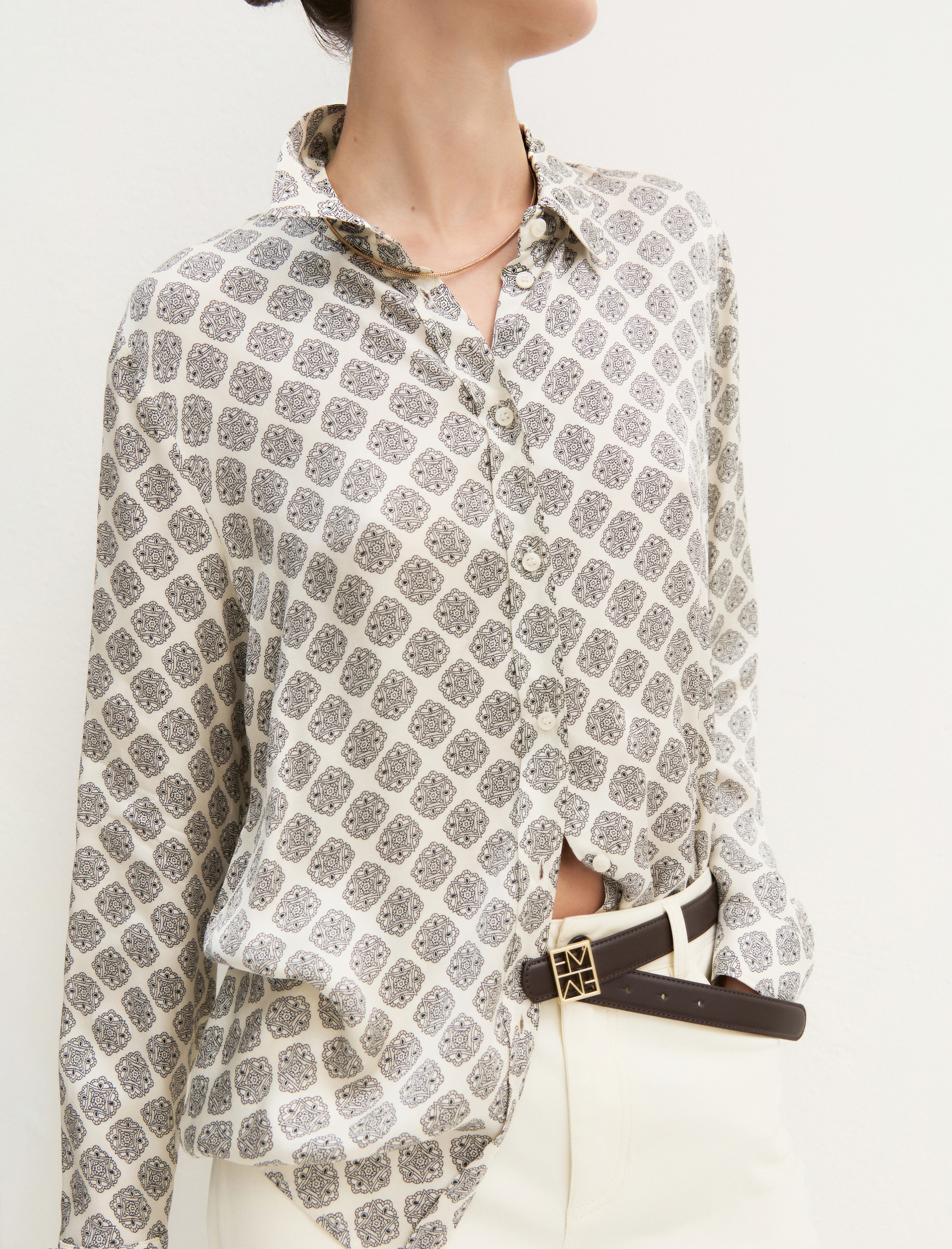 Printed satin shirt - WOOL WHITE - Emme - 5