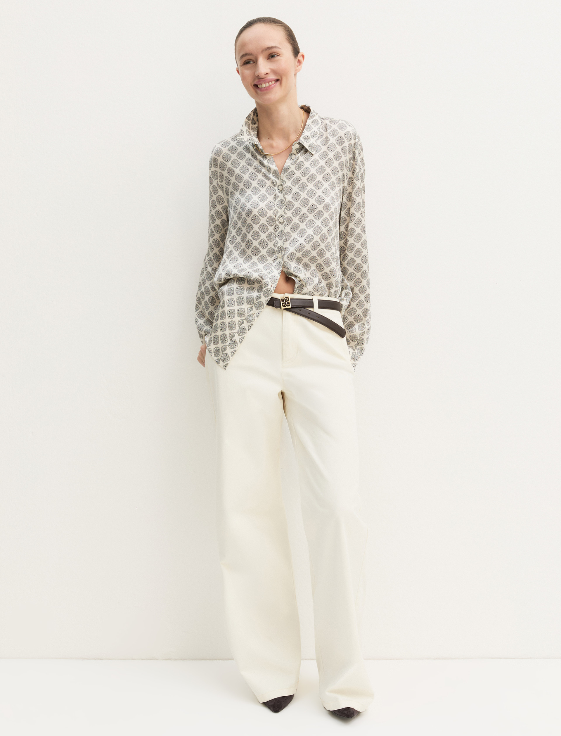 Printed satin shirt - WOOL WHITE - Emme - 1