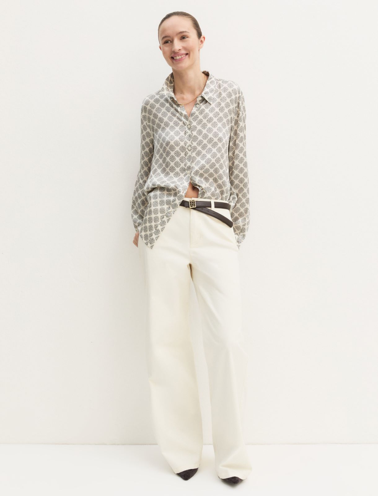 Printed satin shirt - WOOL WHITE - Emme