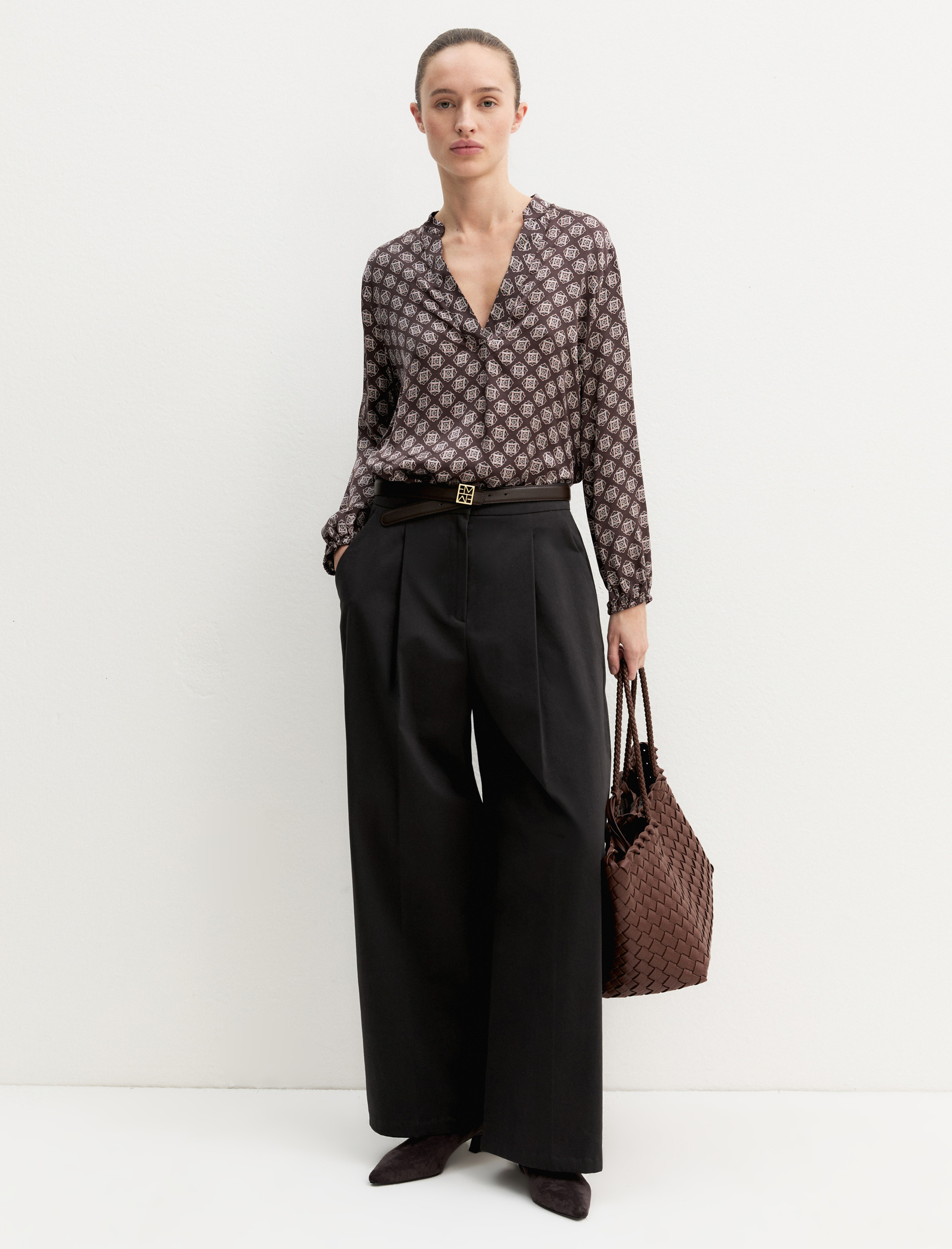 Printed satin blouse - DARK BROWN - Emme - 1