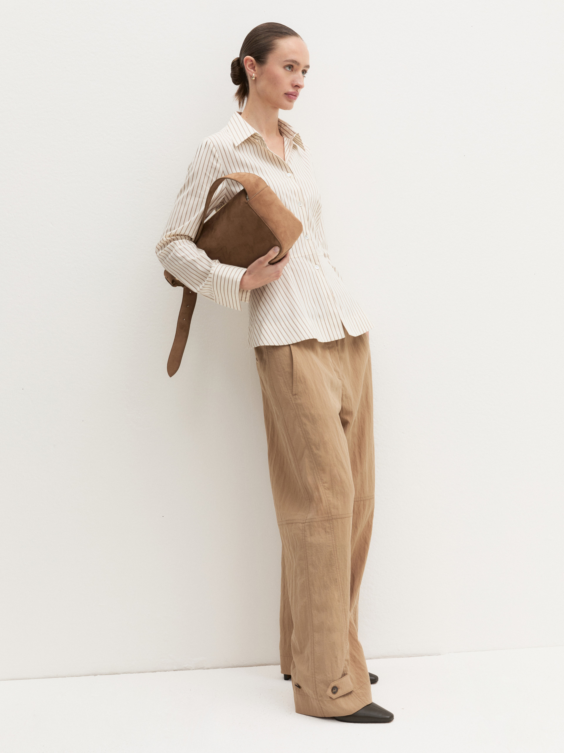 Fluid crinkle-fabric trousers - NATURAL - Emme - 4