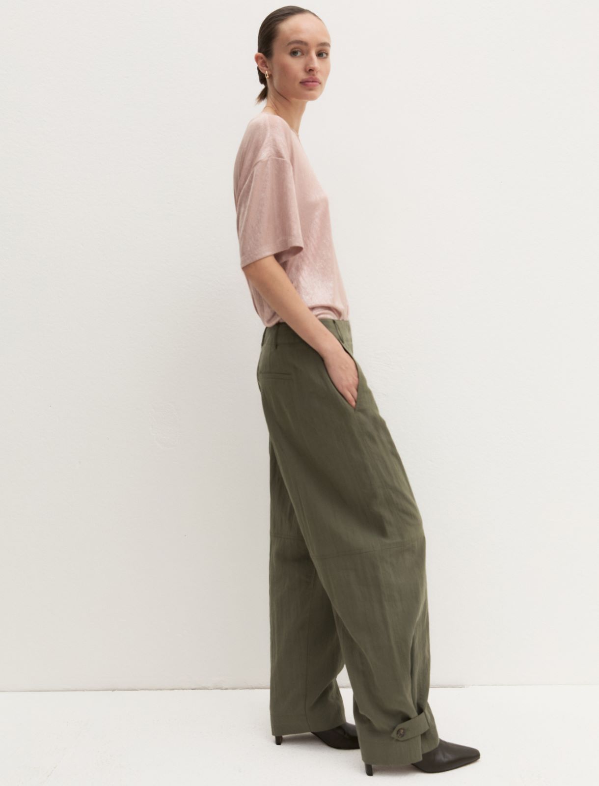 Fluid crinkle-fabric trousers - KAKI - Emme - 4