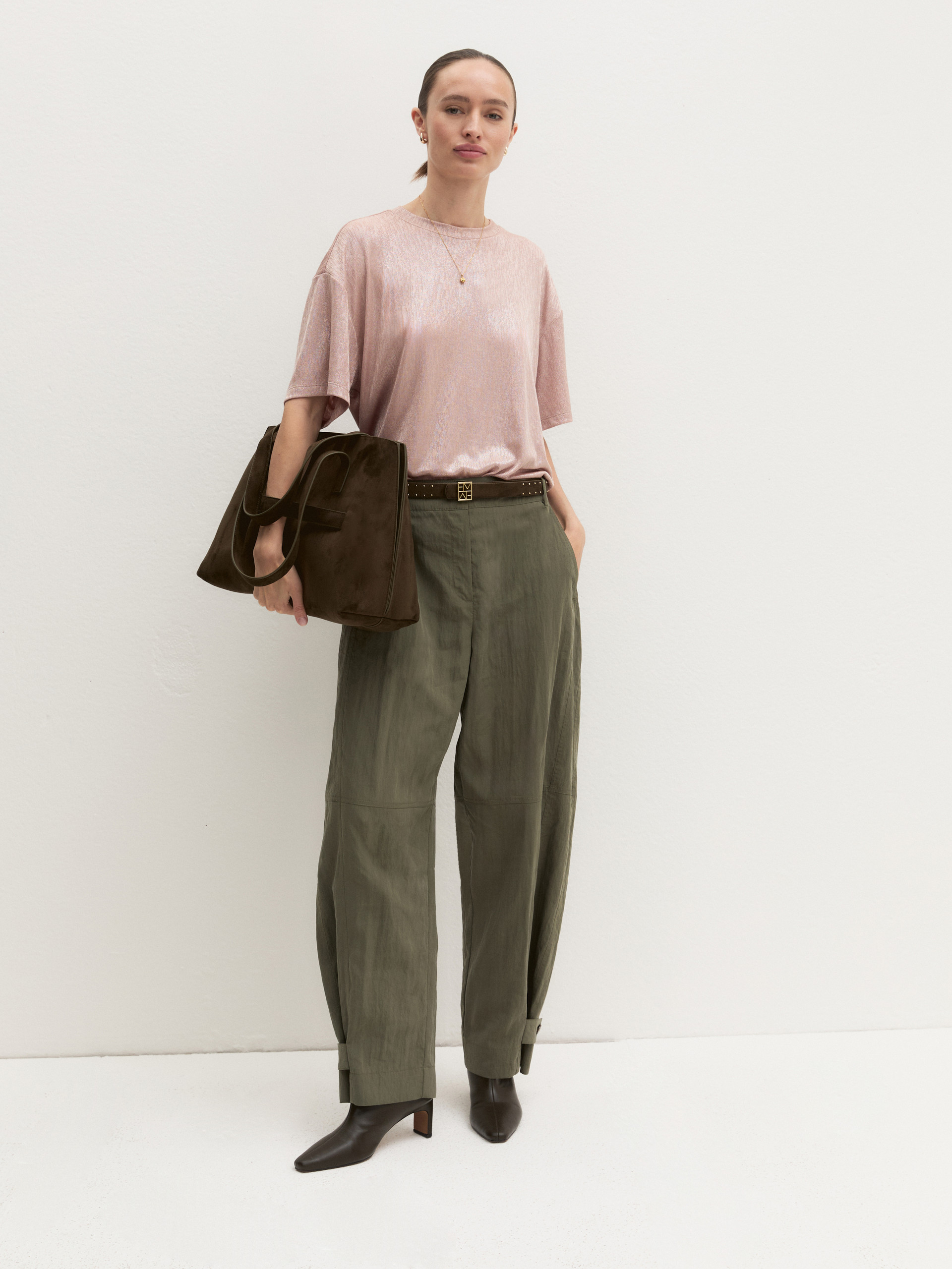 Fluid crinkle-fabric trousers - KAKI - Emme - 1