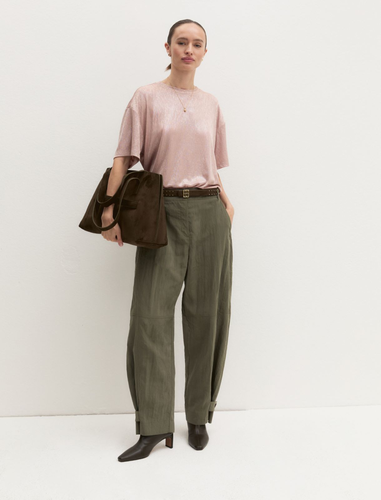 Fluid crinkle-fabric trousers - KAKI - Emme