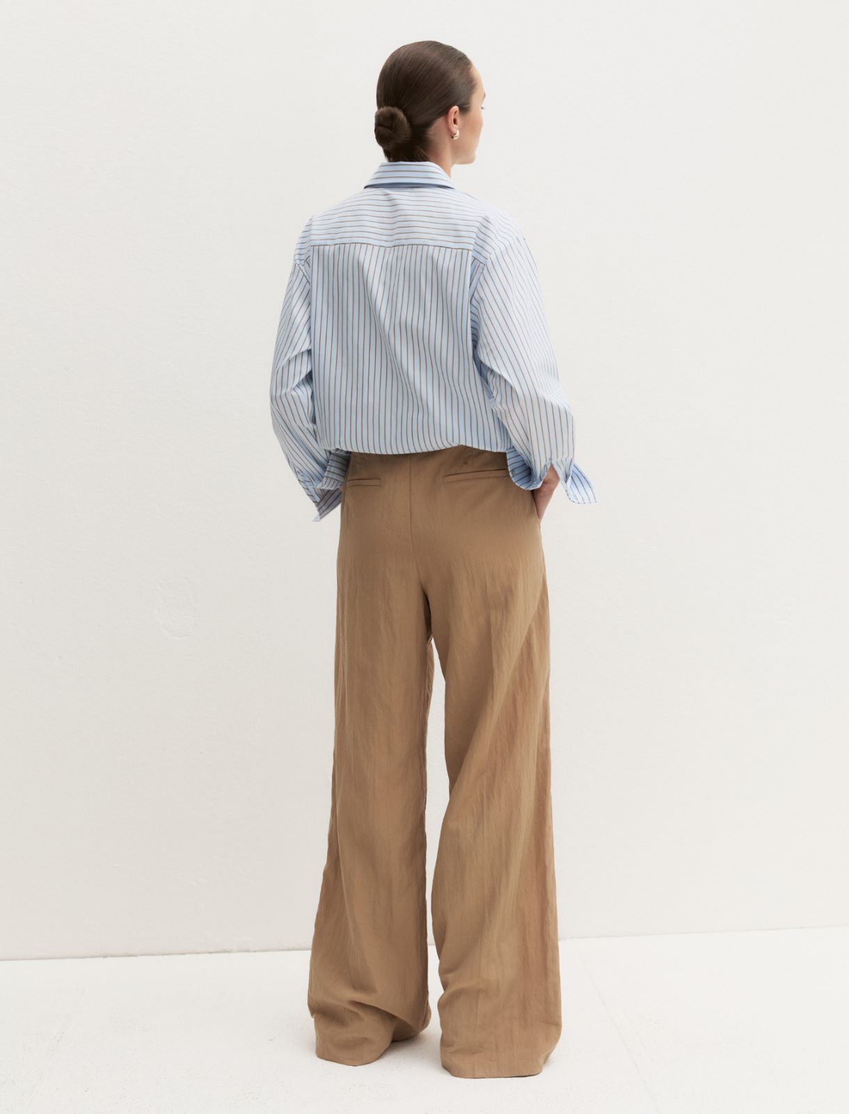 Wide-leg crinkle-fabric trousers - NATURAL - Emme - 2