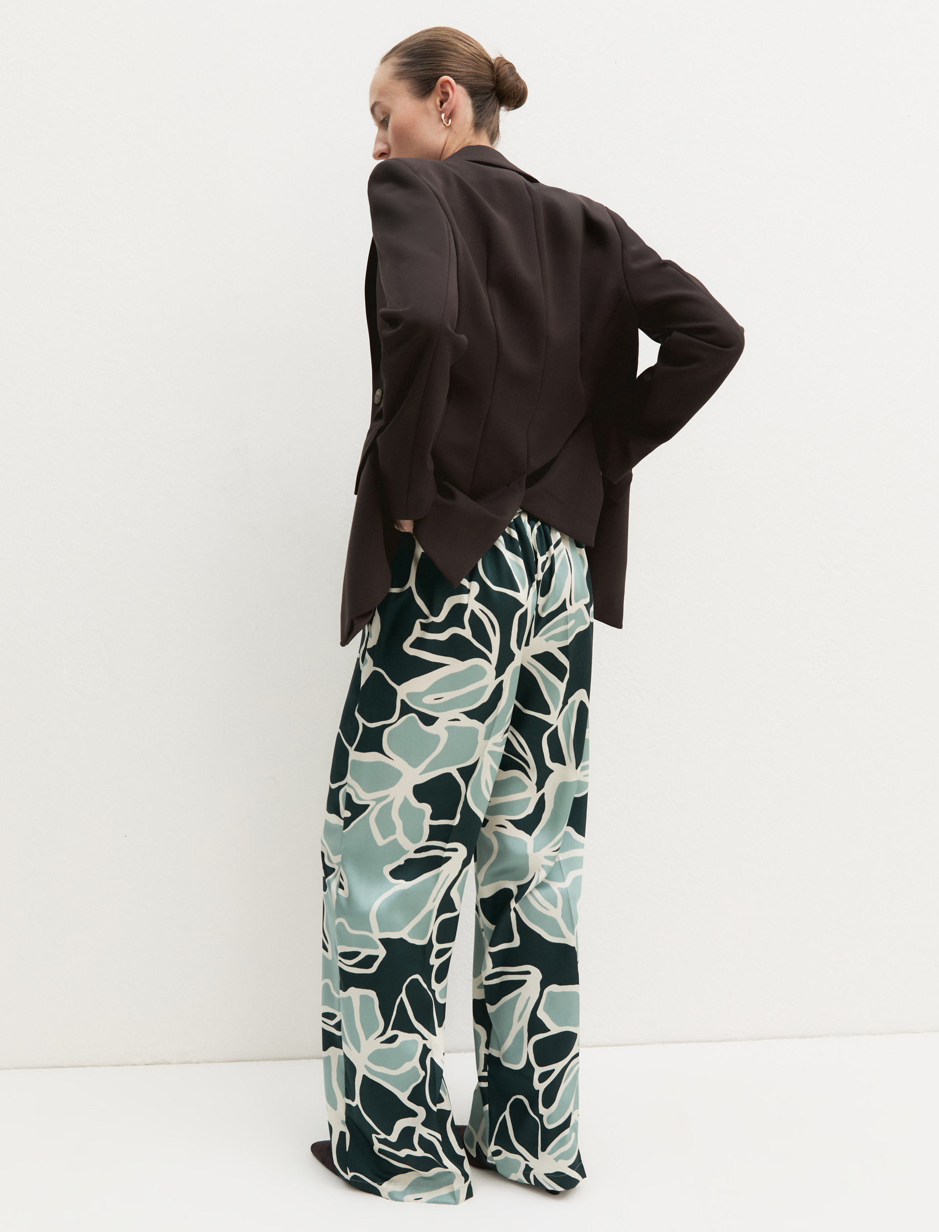 Straight-fit printed twill trousers - OPAL GREEN - Emme - 3