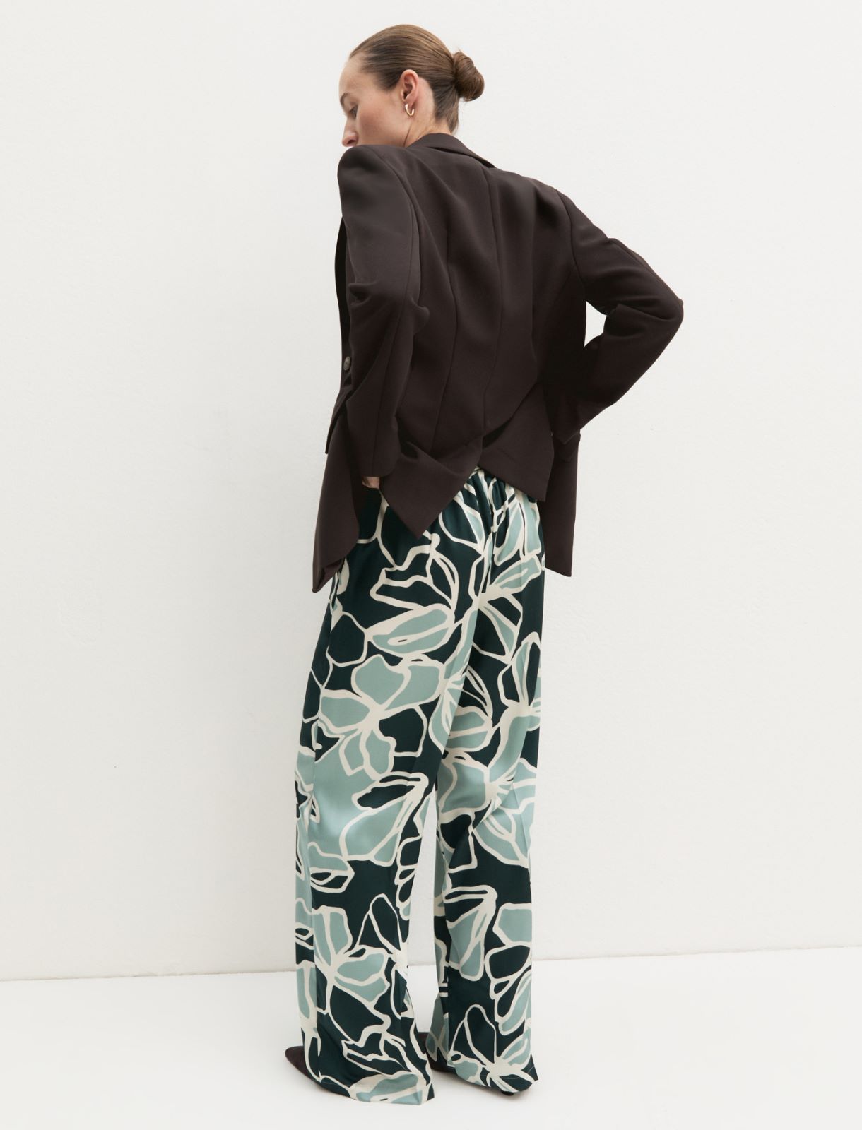 Straight-fit printed twill trousers - OPAL GREEN - Emme - 3