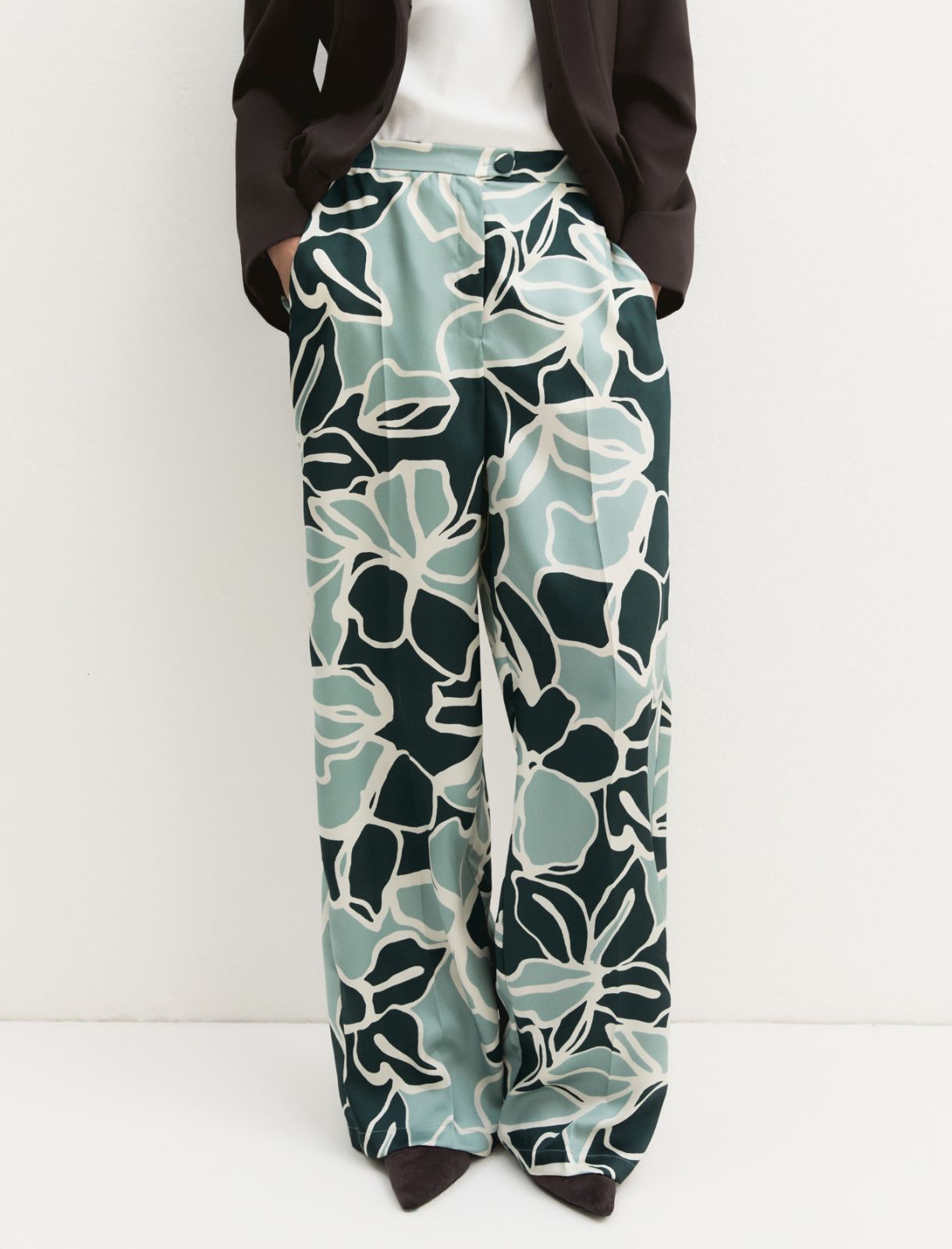 Straight-fit printed twill trousers - OPAL GREEN - Emme - 5