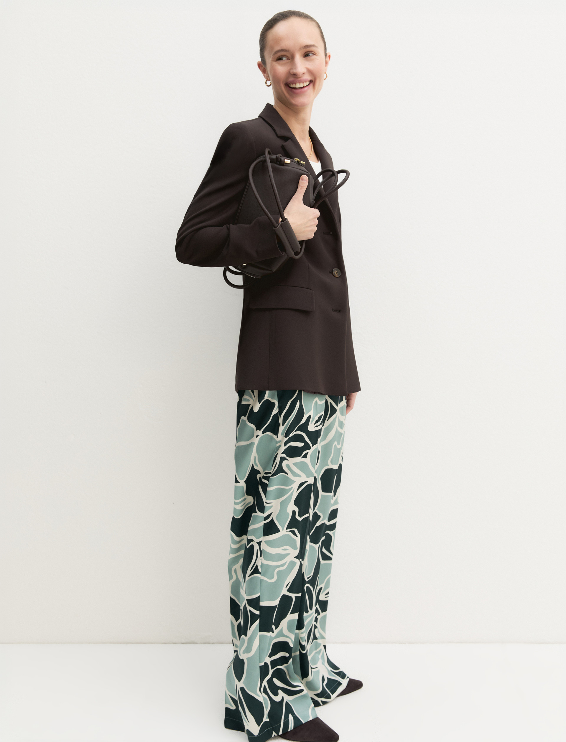 Straight-fit printed twill trousers - OPAL GREEN - Emme - 1