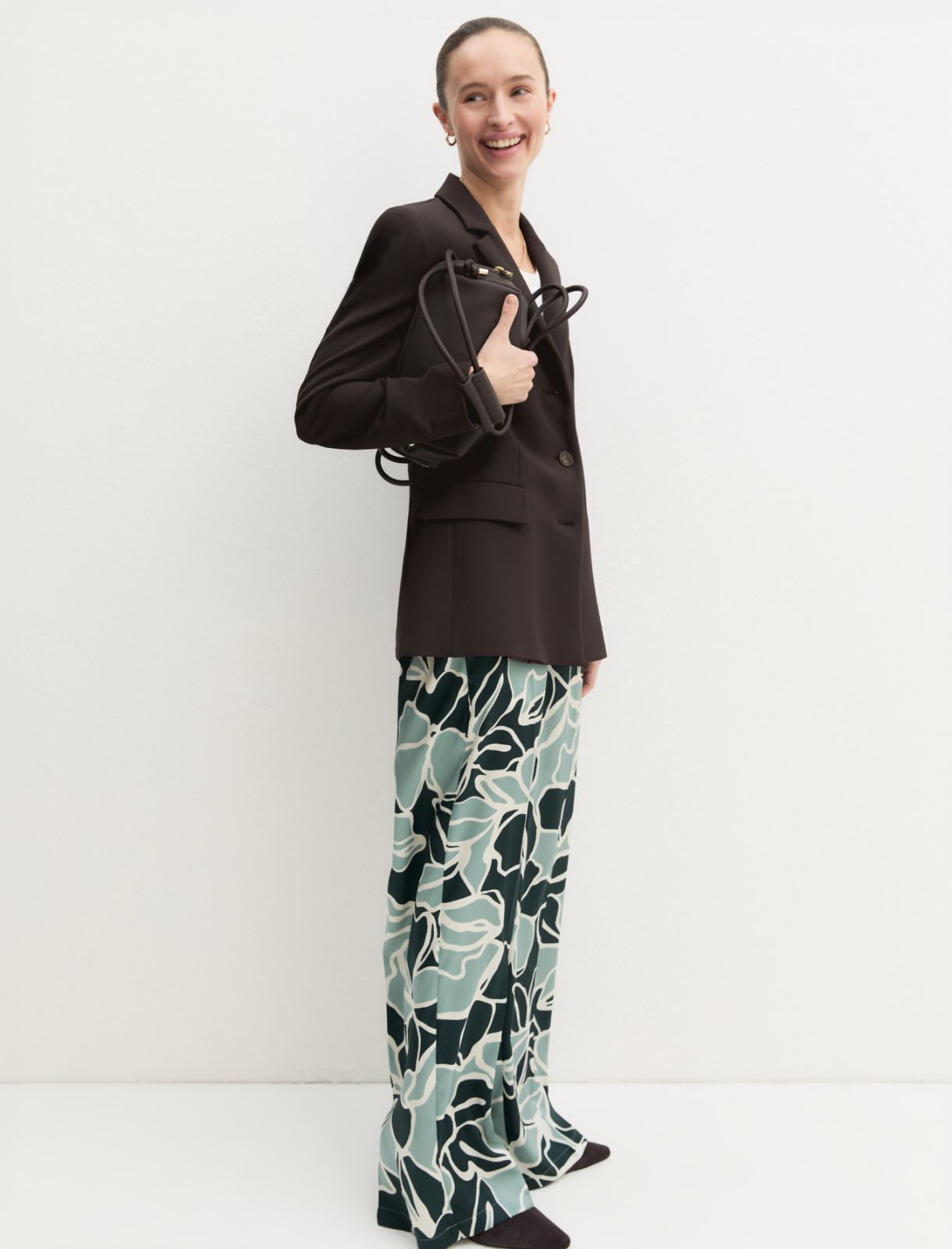 Straight-fit printed twill trousers - OPAL GREEN - Emme