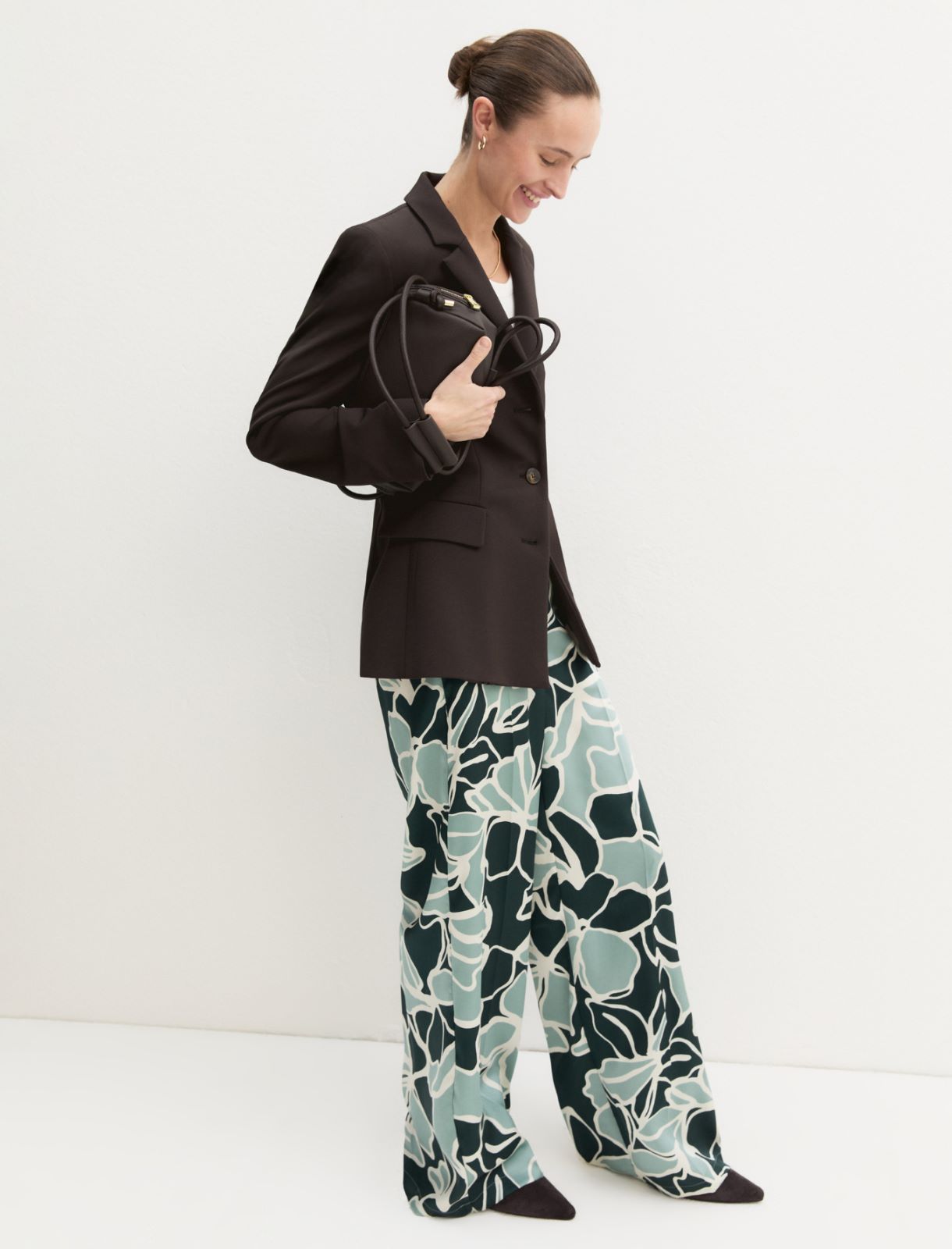 Straight-fit printed twill trousers - OPAL GREEN - Emme - 6