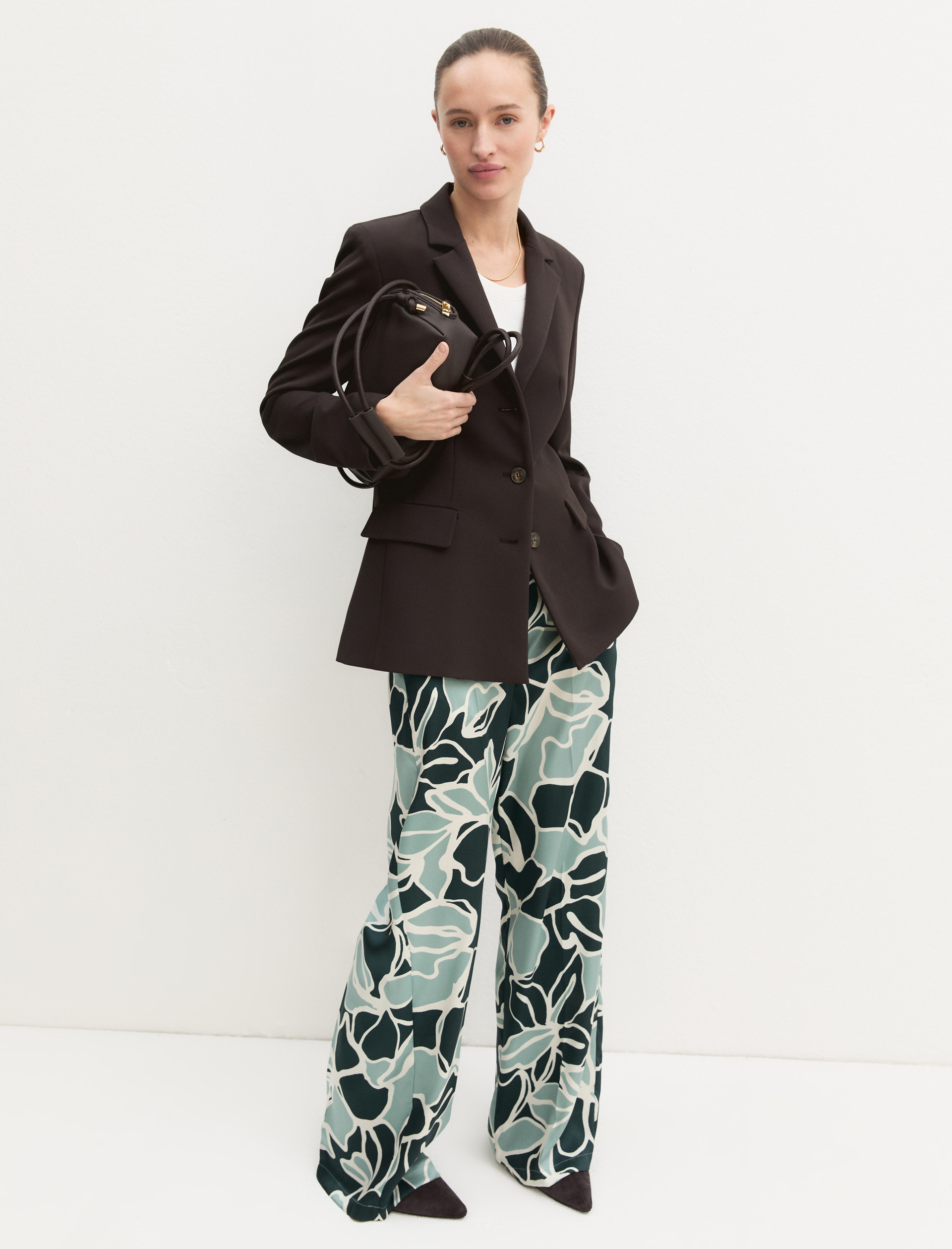 Straight-fit printed twill trousers - OPAL GREEN - Emme - 2