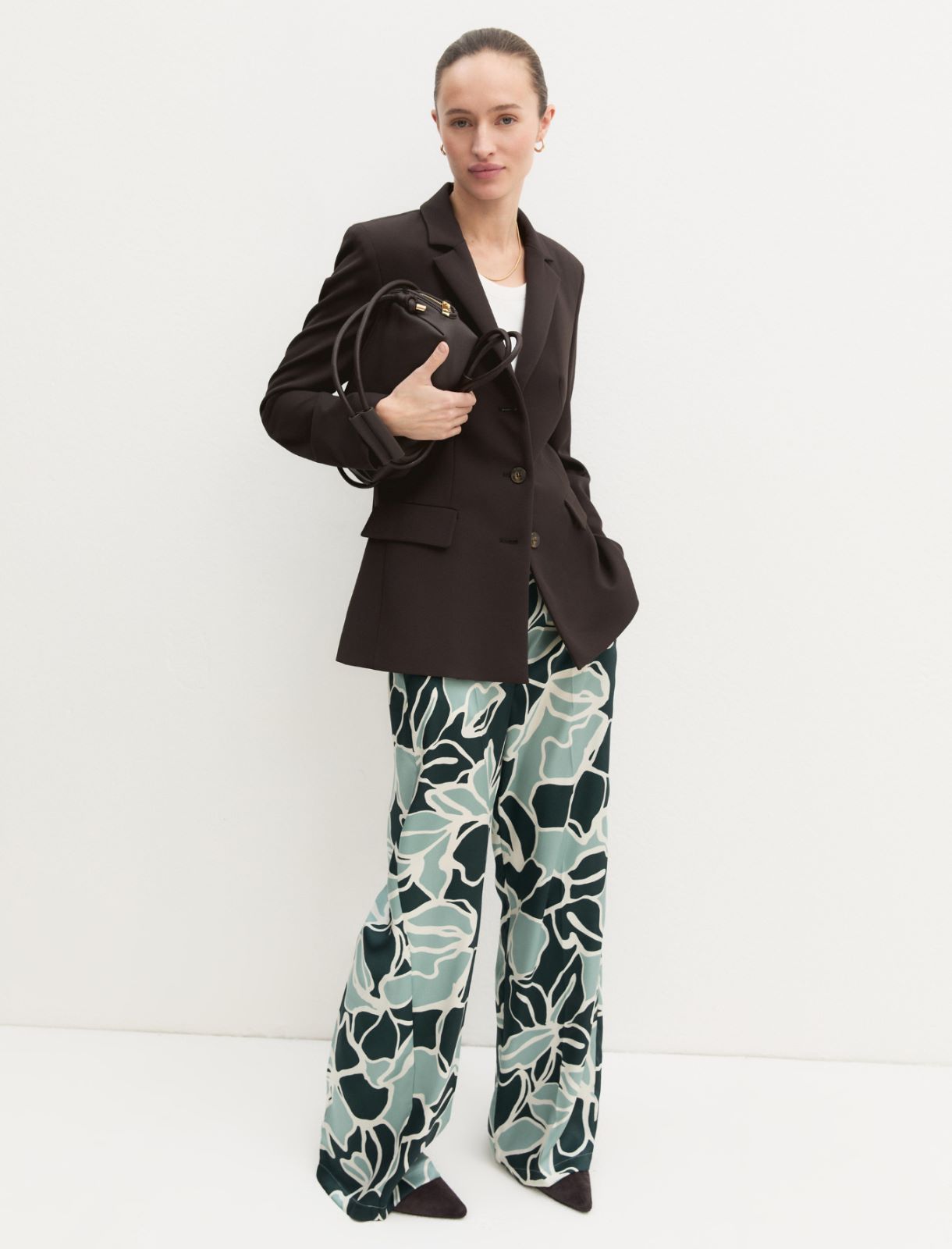Straight-fit printed twill trousers - OPAL GREEN - Emme - 2