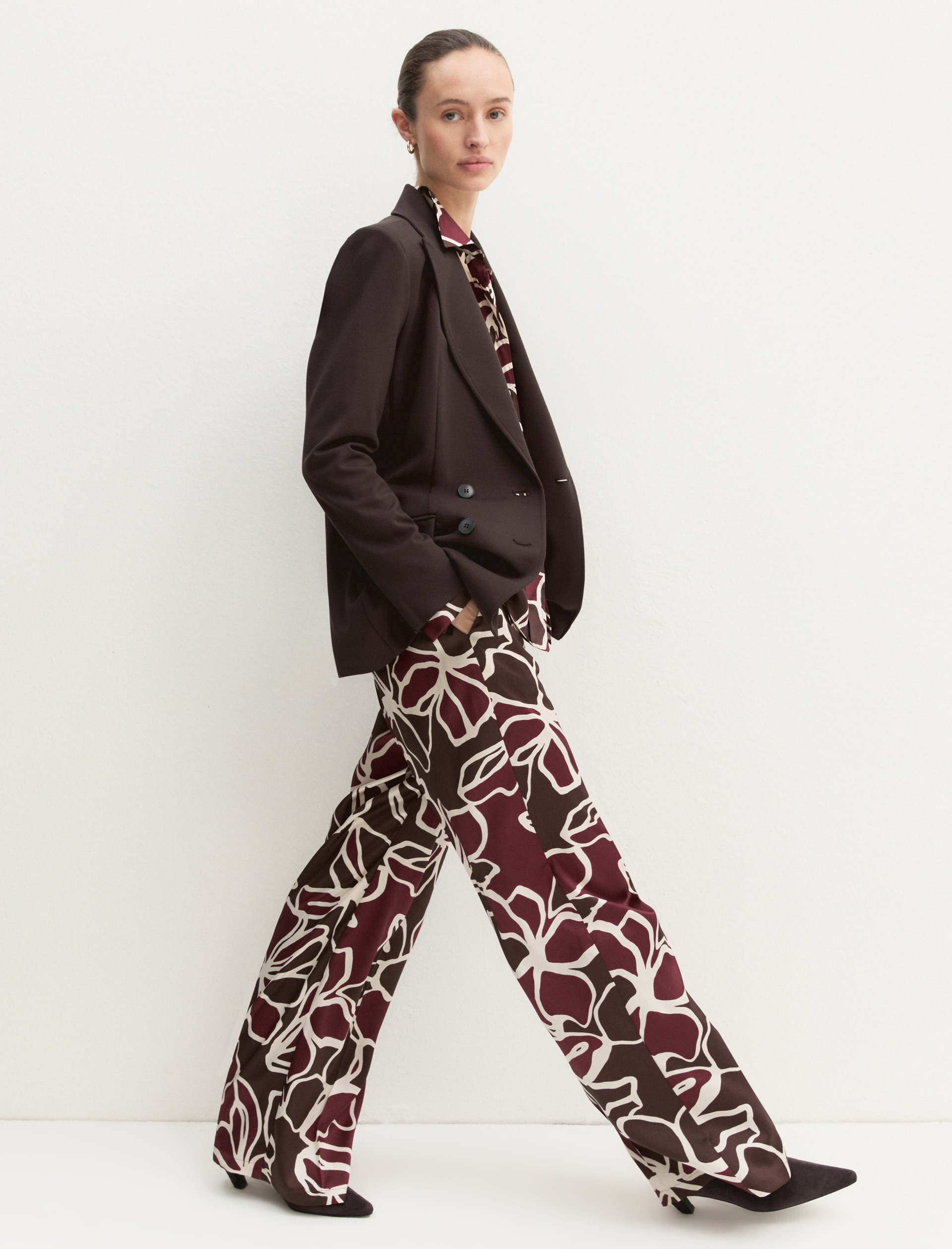 Straight-fit printed twill trousers - BROWN - Emme - 4