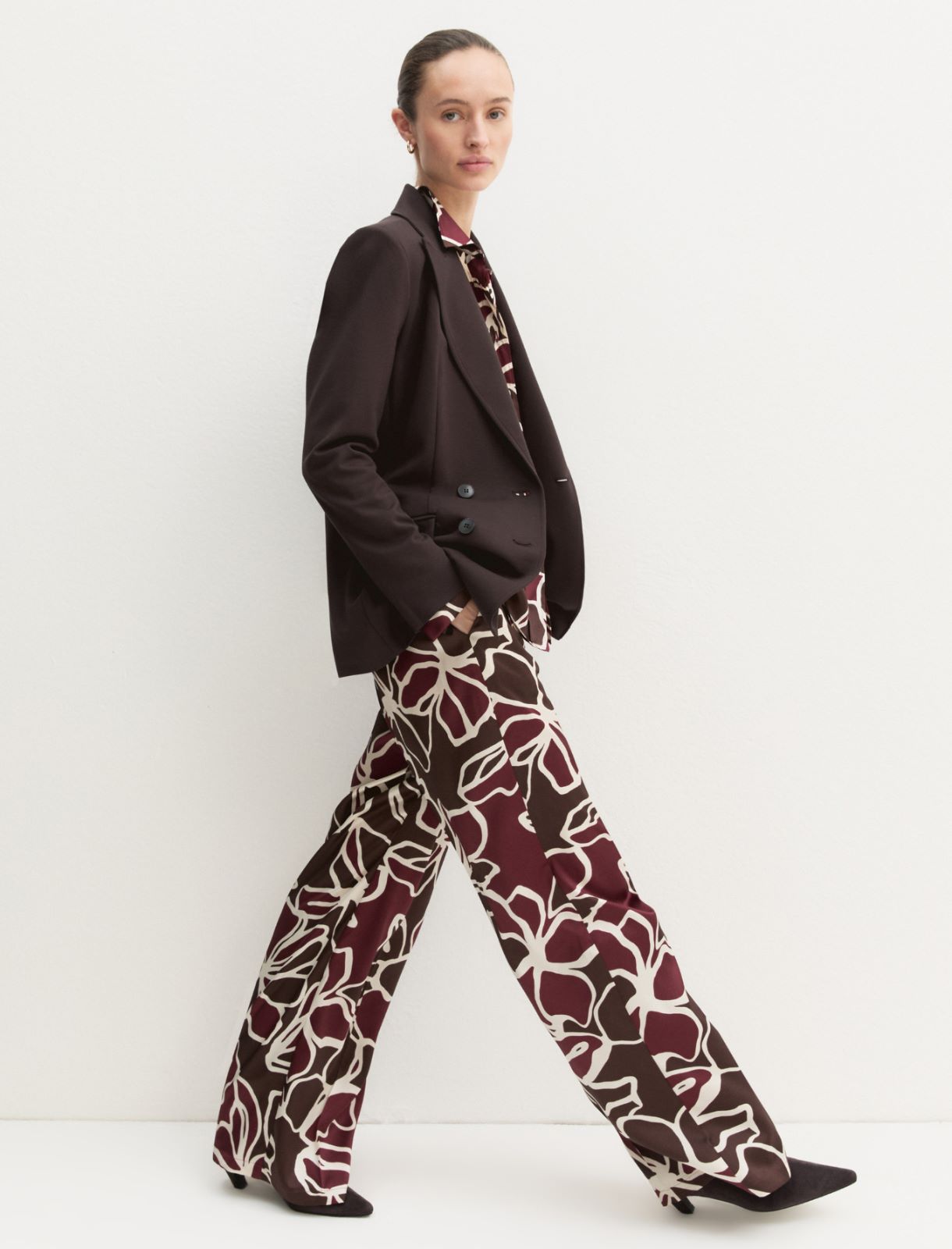 Straight-fit printed twill trousers - BROWN - Emme - 4