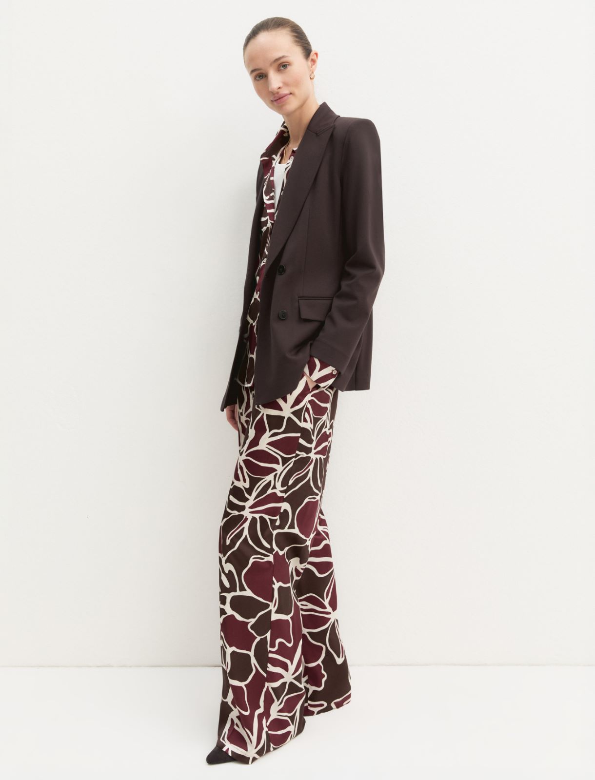 Straight-fit printed twill trousers - BROWN - Emme
