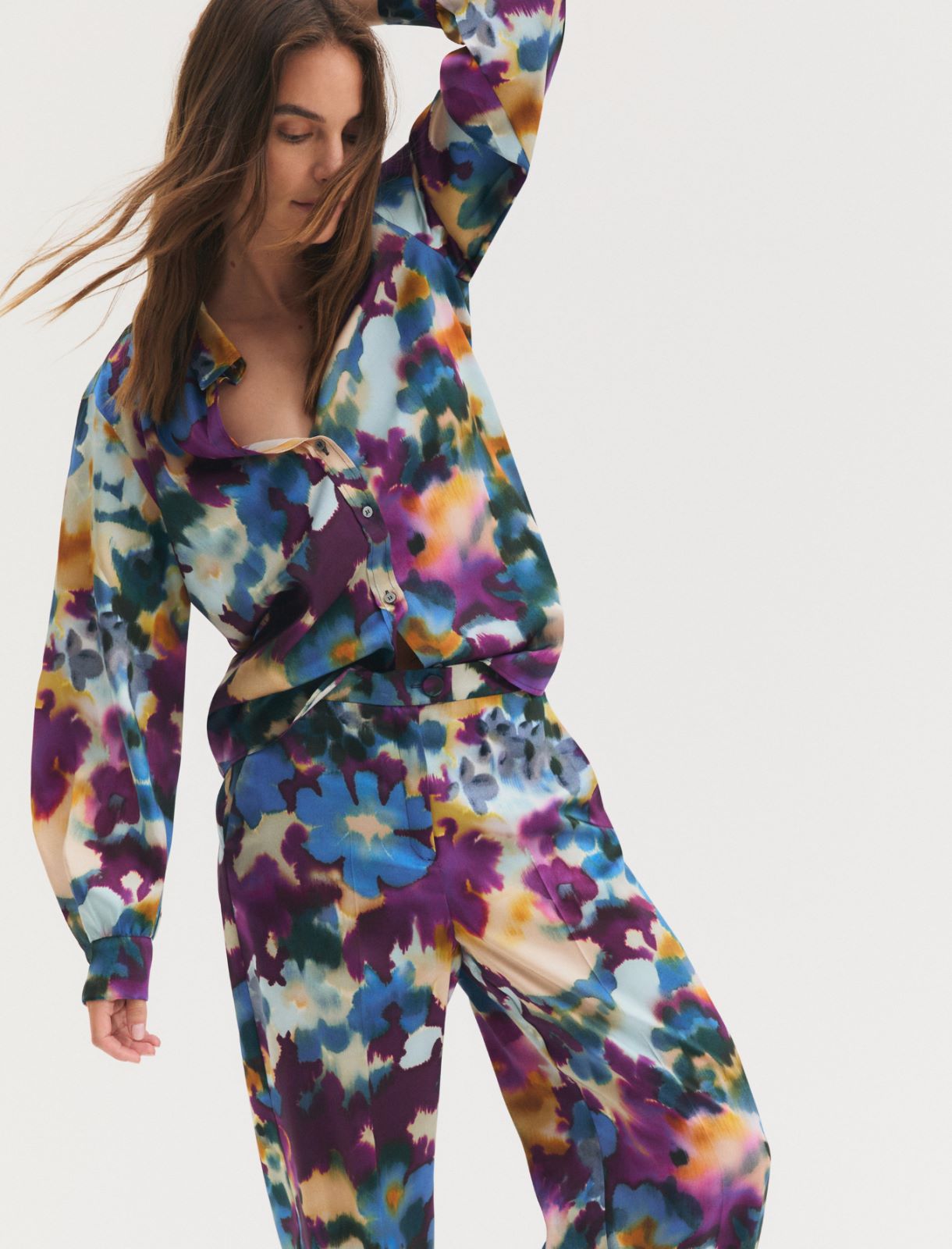 Straight-fit printed twill trousers - CYCLAMEN - Emme - 4