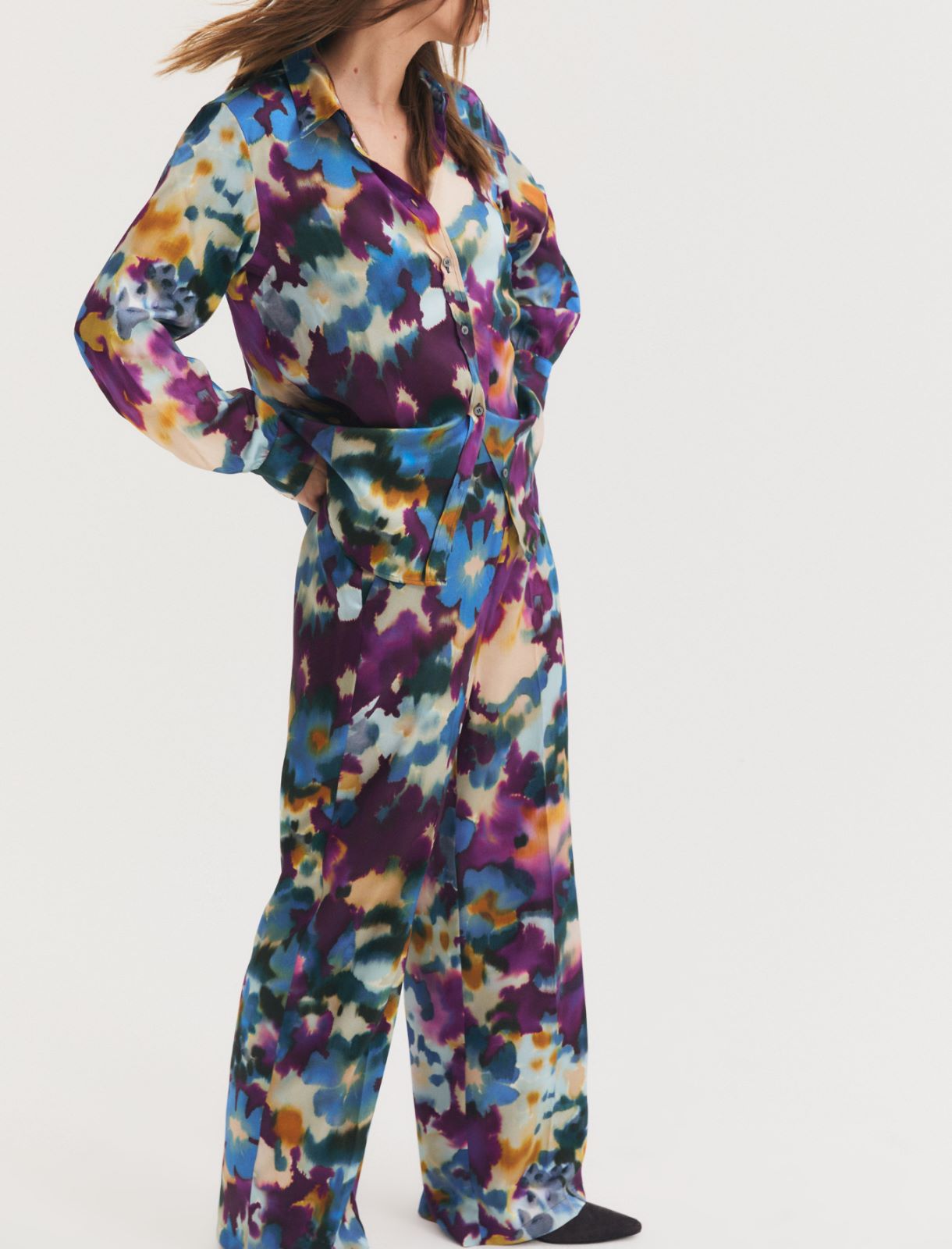 Straight-fit printed twill trousers - CYCLAMEN - Emme - 7