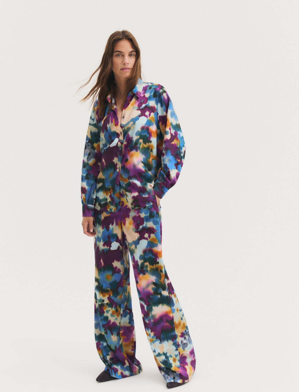 Straight-fit printed twill trousers - CYCLAMEN - Emme