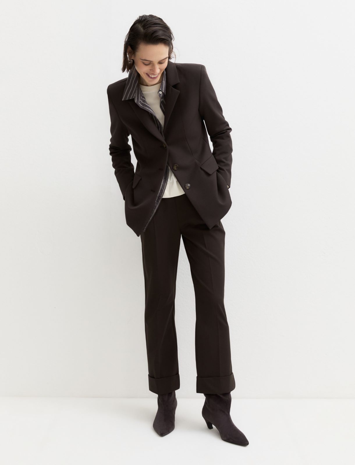 Pantalón de gabardina elástica - MARRON OSCURO - Emme