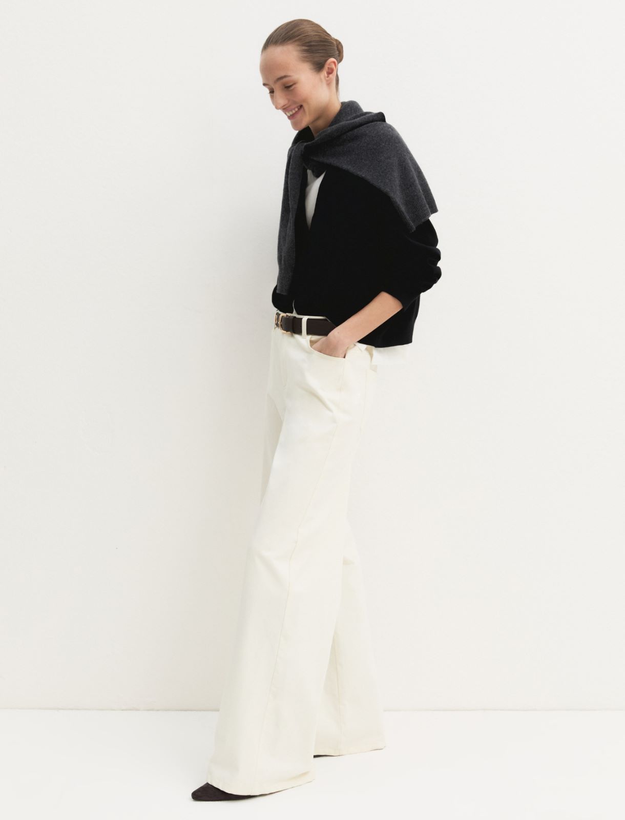 Pantalone 5 tasche in raso stretch - AVORIO - Emme