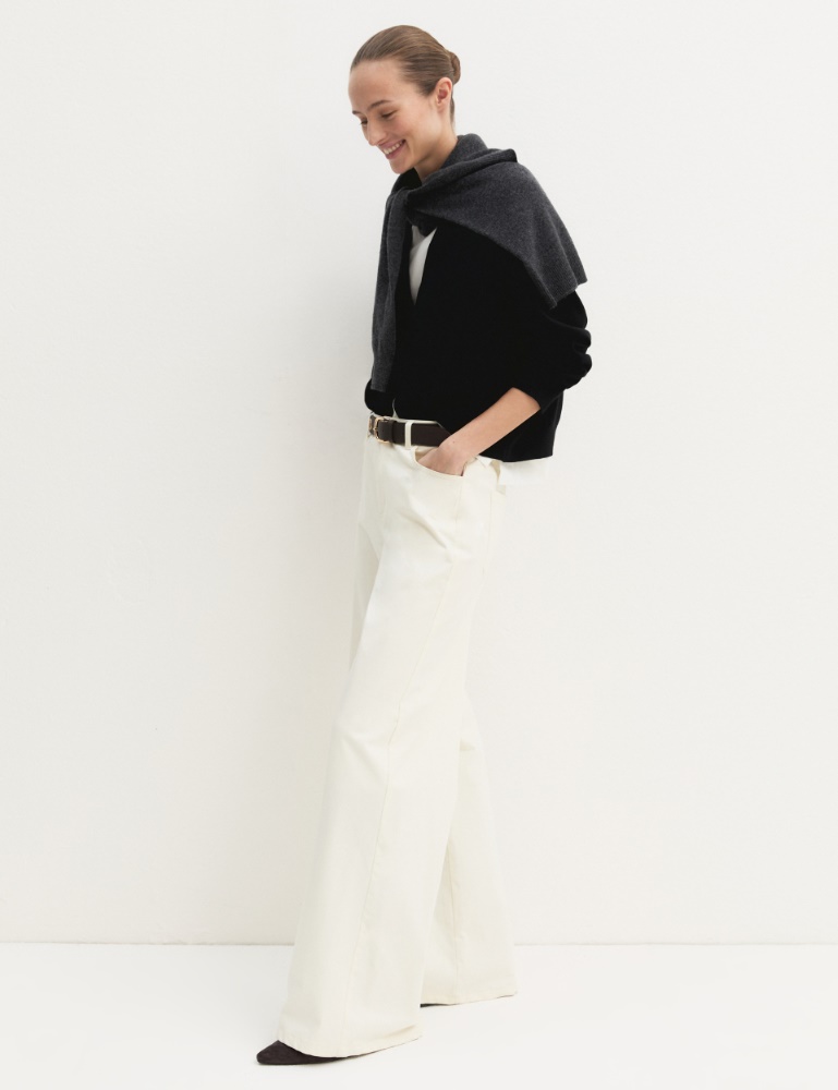 Pantalone 5 tasche in raso stretch - AVORIO