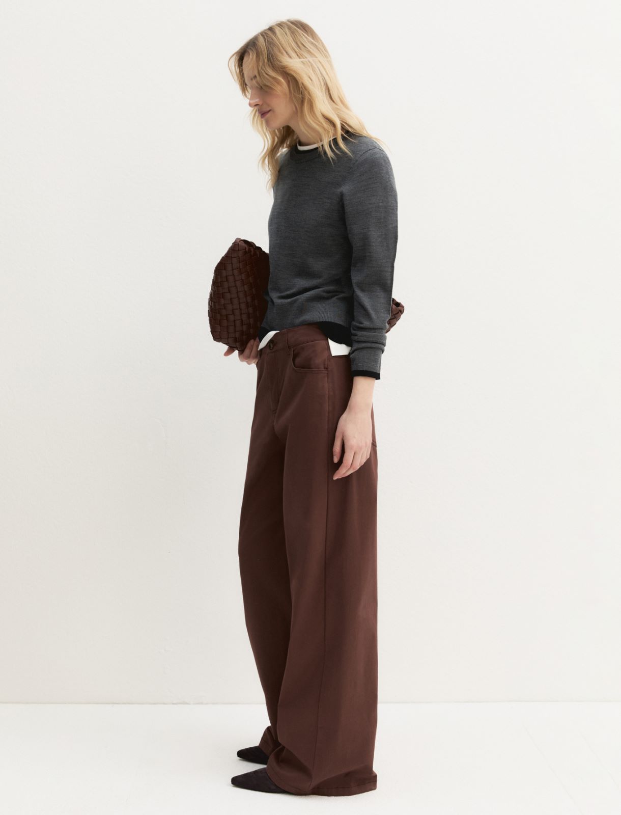 Stretch satin five-pocket trousers - BROWN - Emme - 5