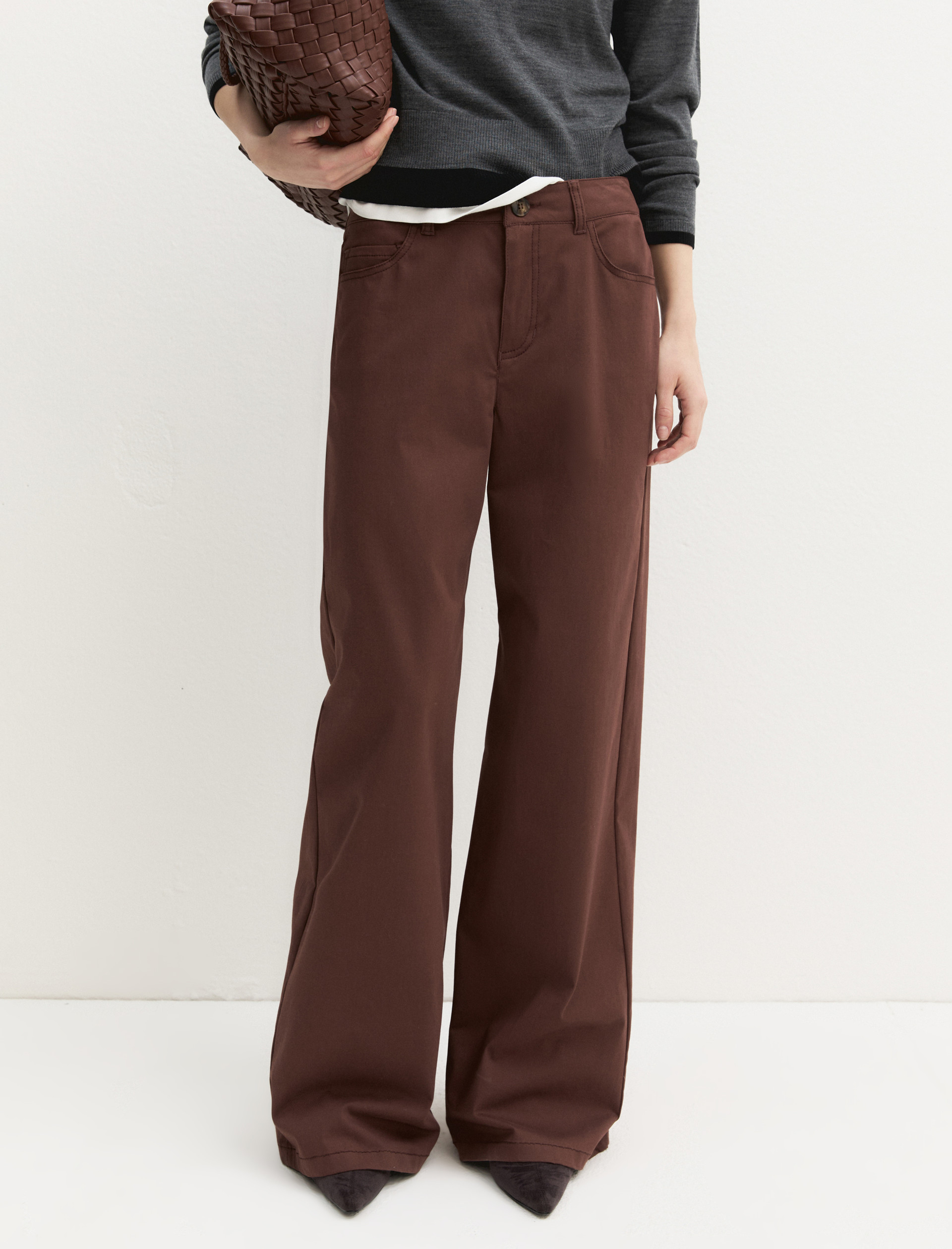 Stretch satin five-pocket trousers - BROWN - Emme - 6