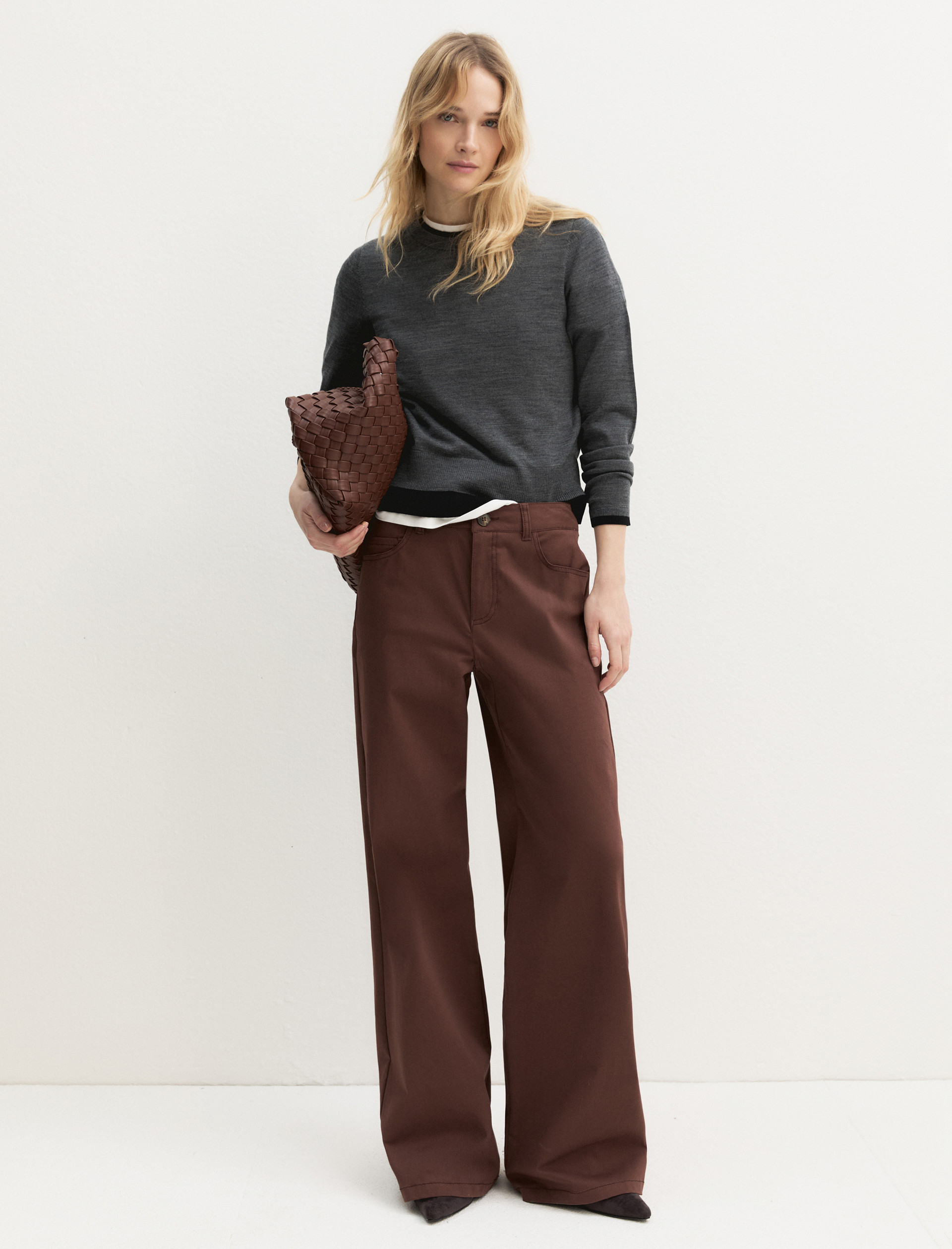 Stretch satin five-pocket trousers - BROWN - Emme - 2