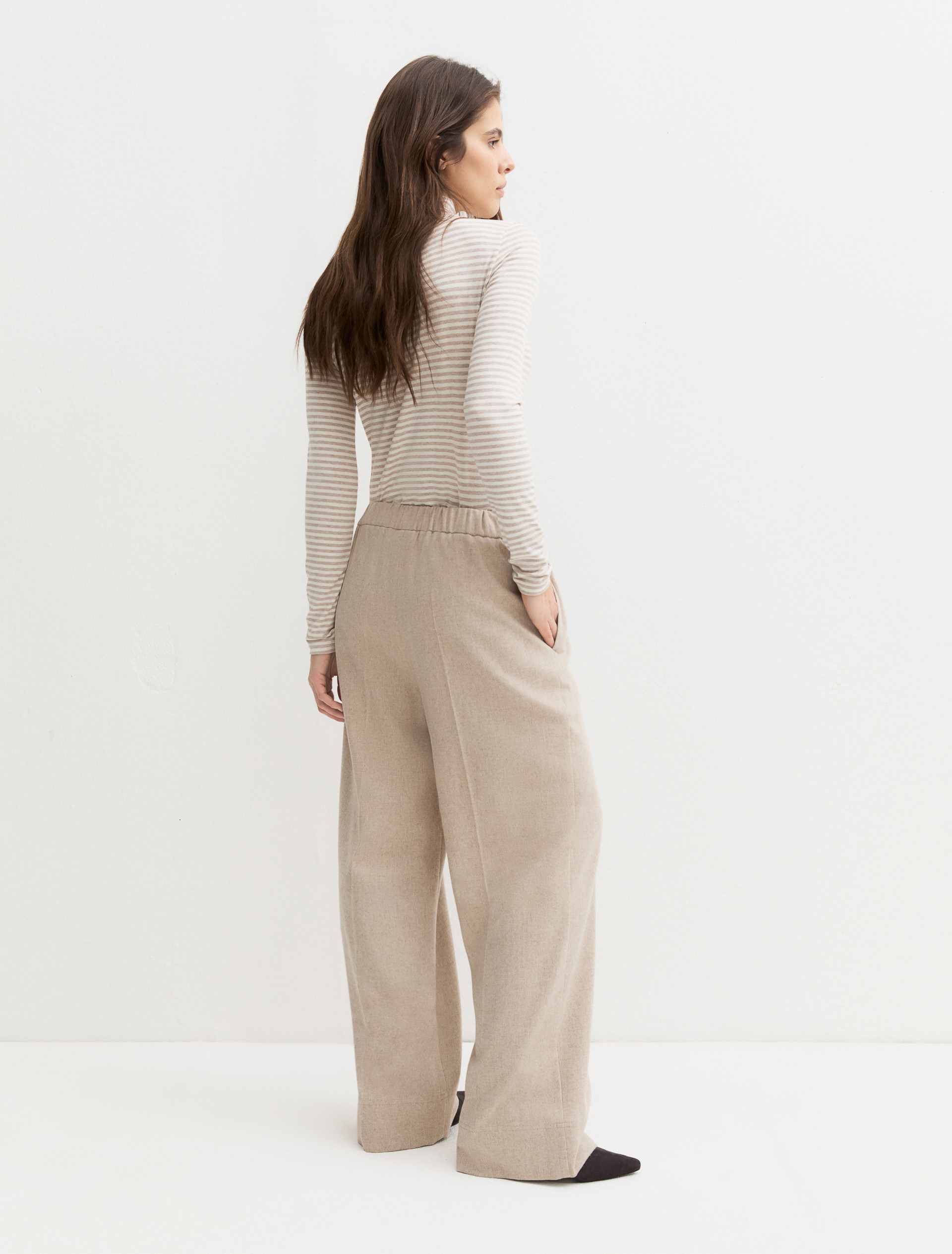 Straight-fit stretch flannel trousers - ECRU - Emme - 2