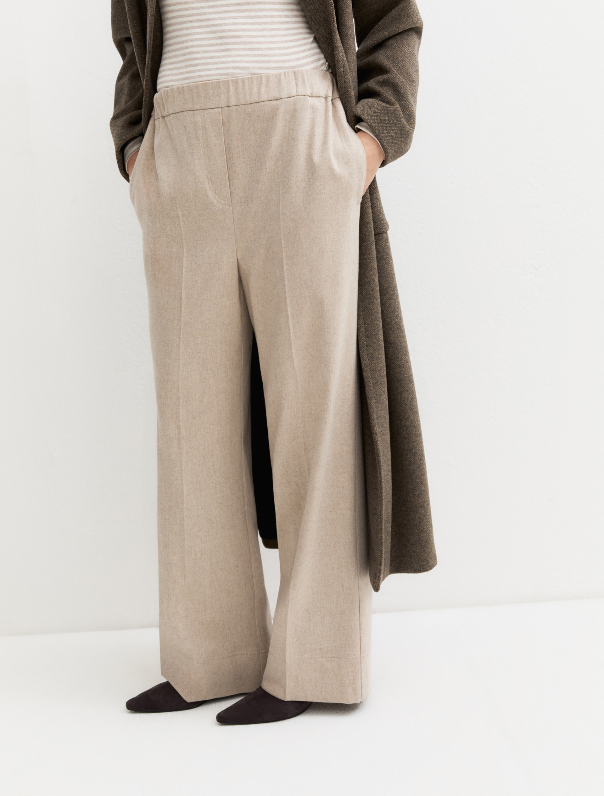 Straight-fit stretch flannel trousers - ECRU - Emme - 3