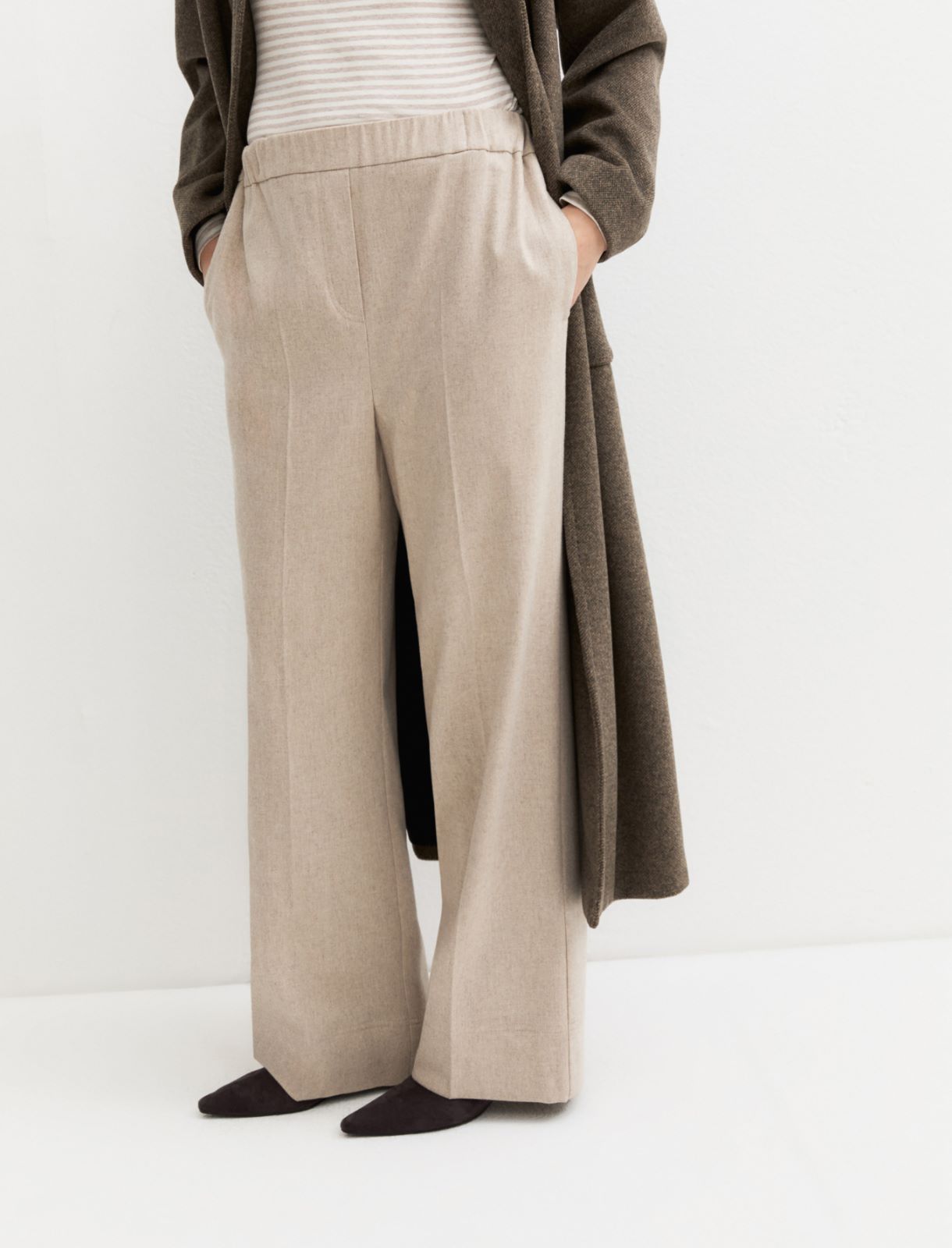Straight-fit stretch flannel trousers - ECRU - Emme - 3
