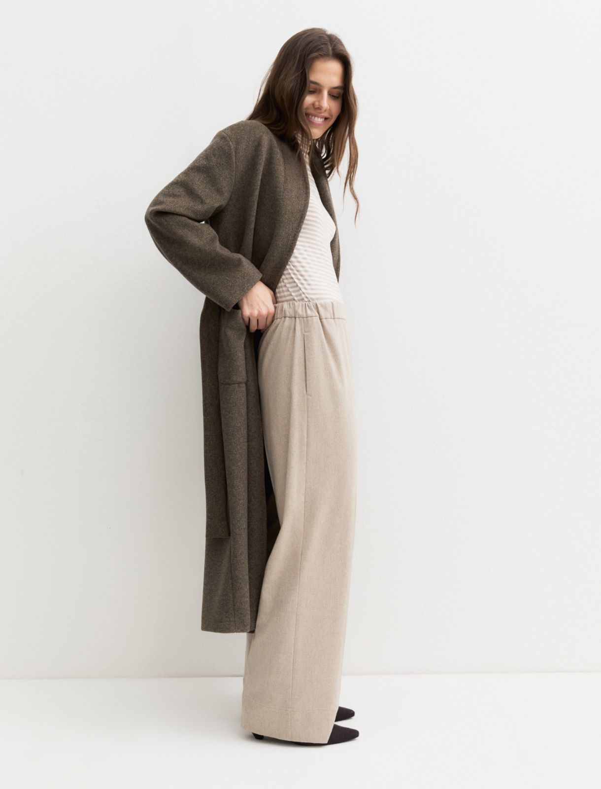 Straight-fit stretch flannel trousers - ECRU - Emme - 4