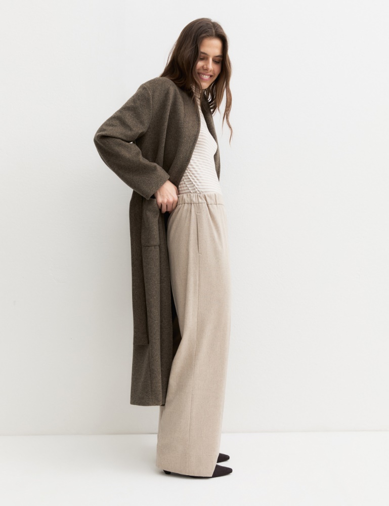 Straight-fit stretch flannel trousers - ECRU