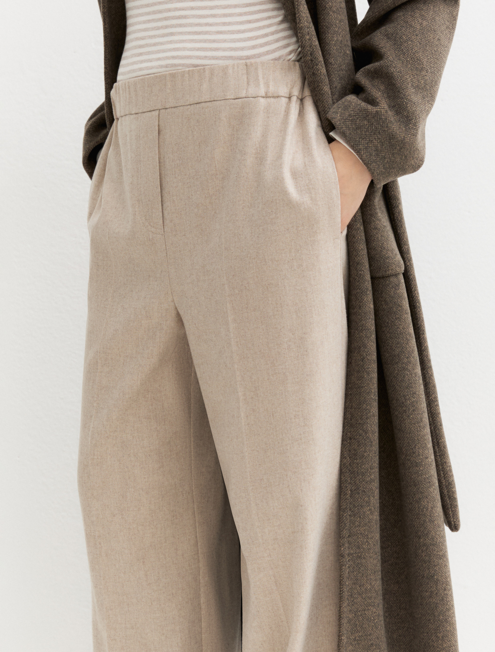 Straight-fit stretch flannel trousers - ECRU - Emme - 5