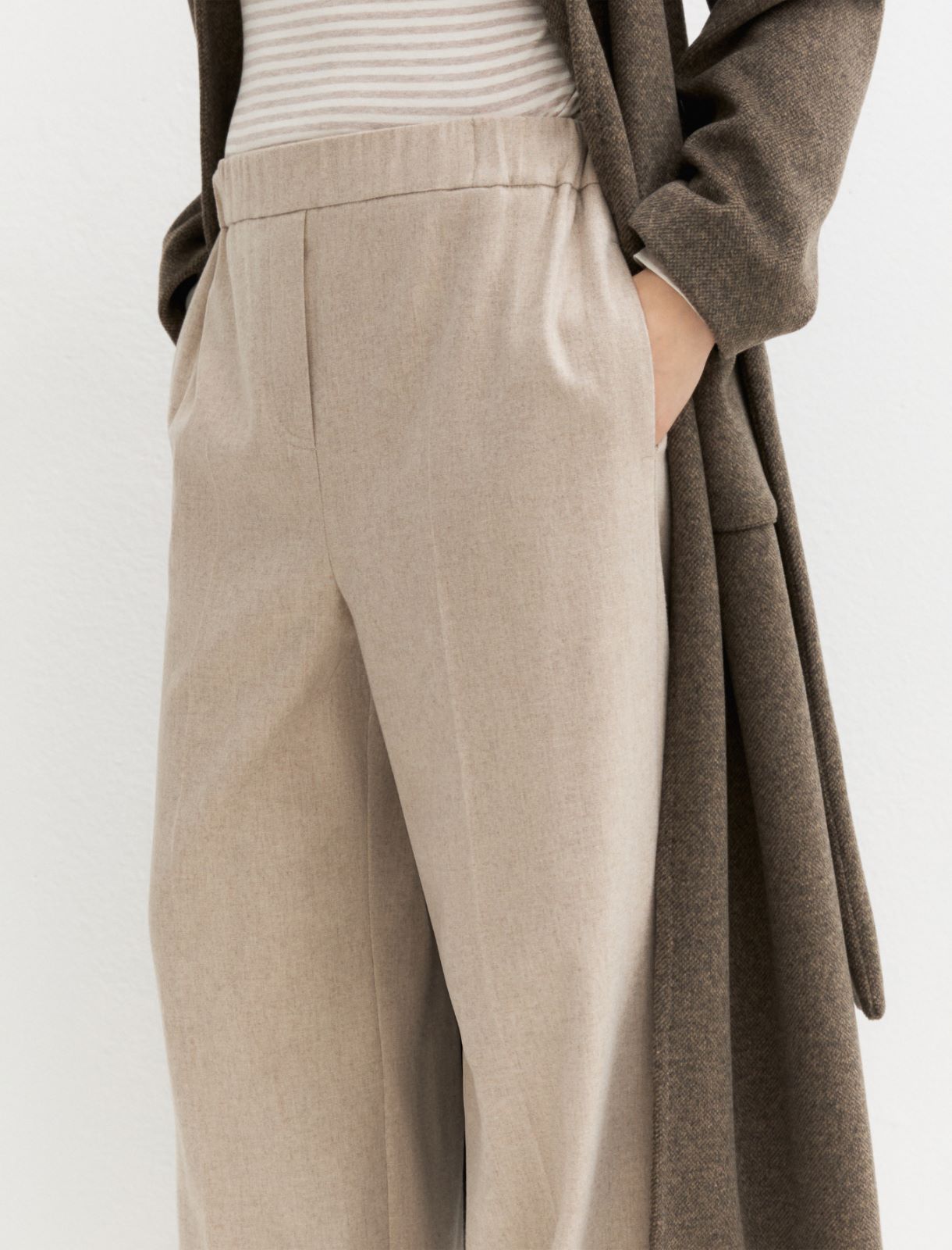 Straight-fit stretch flannel trousers - ECRU - Emme - 5