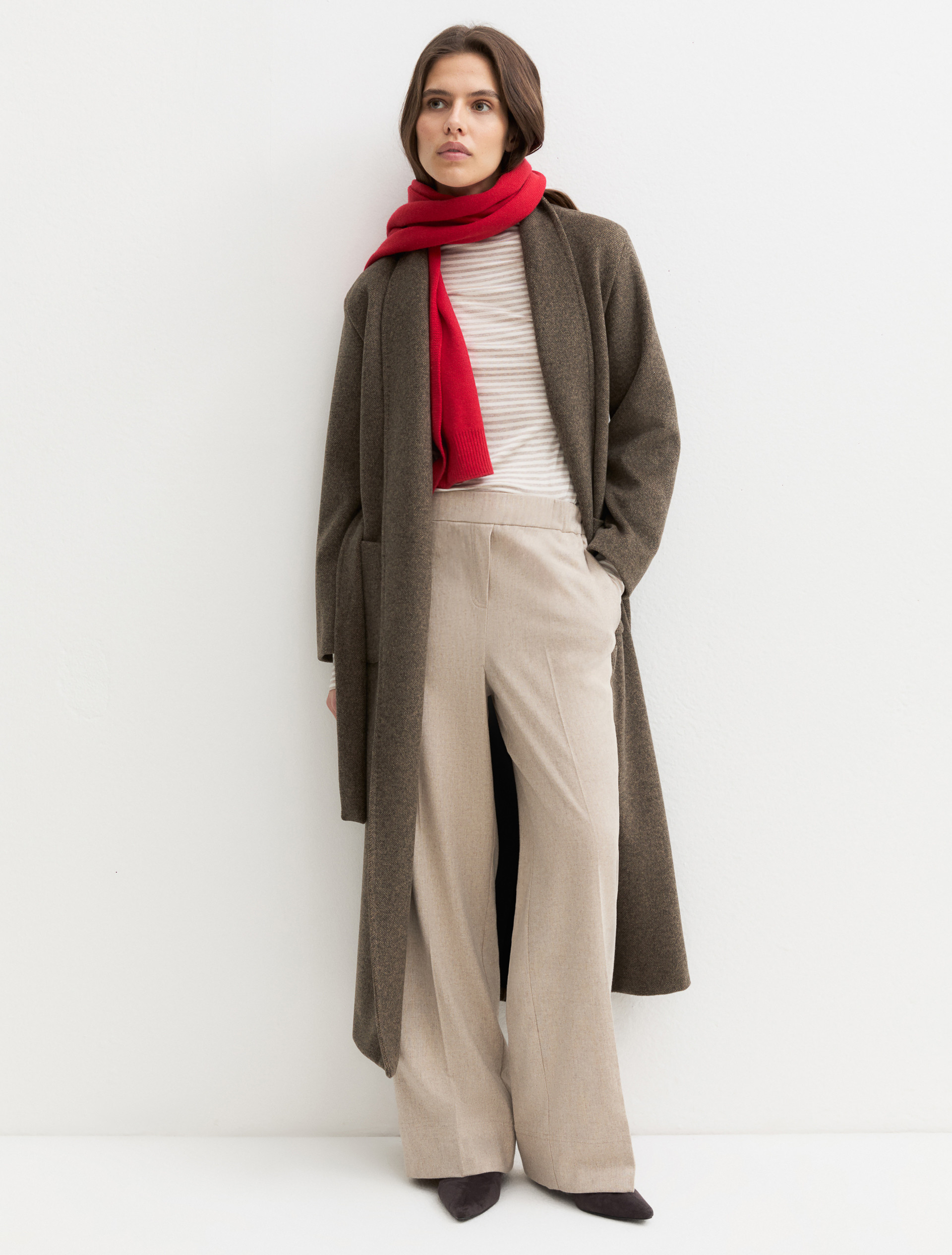 Straight-fit stretch flannel trousers - ECRU - Emme - 1