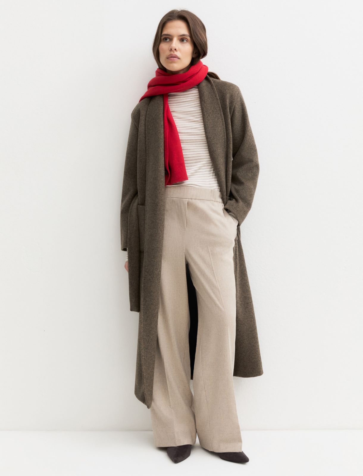 Straight-fit stretch flannel trousers - ECRU - Emme