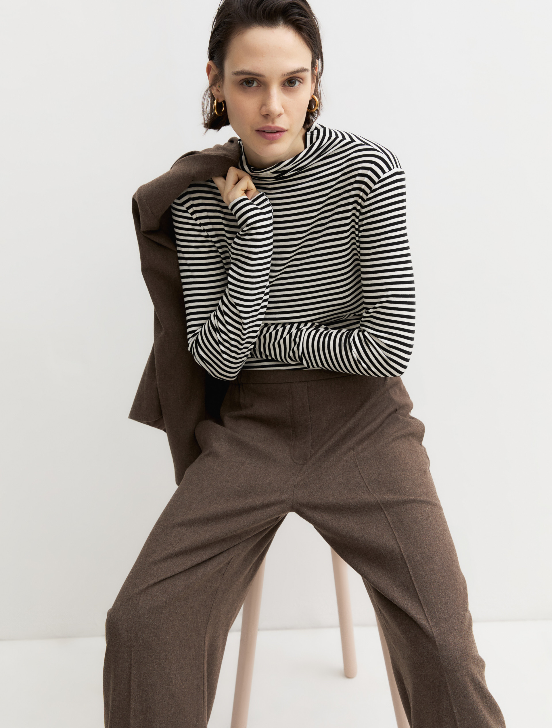 Straight-fit stretch flannel trousers - TURTLEDOVE - Emme - 3