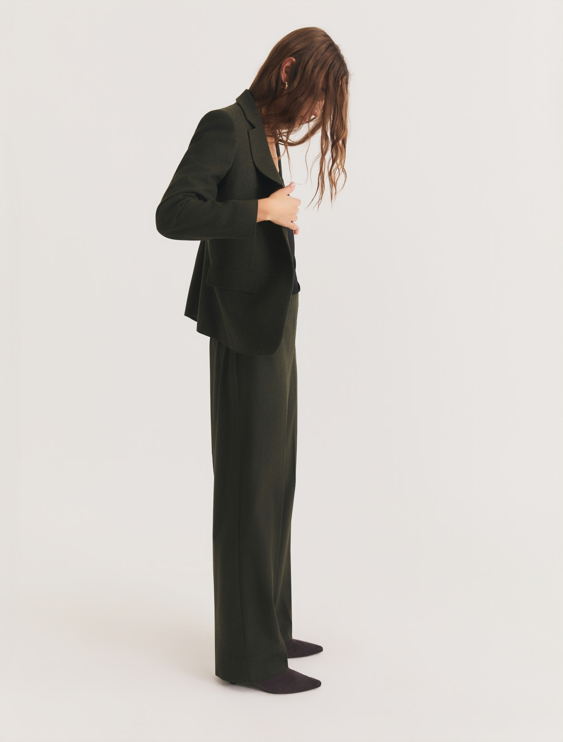 Straight-fit stretch flannel trousers - OLIVE - Emme - 3