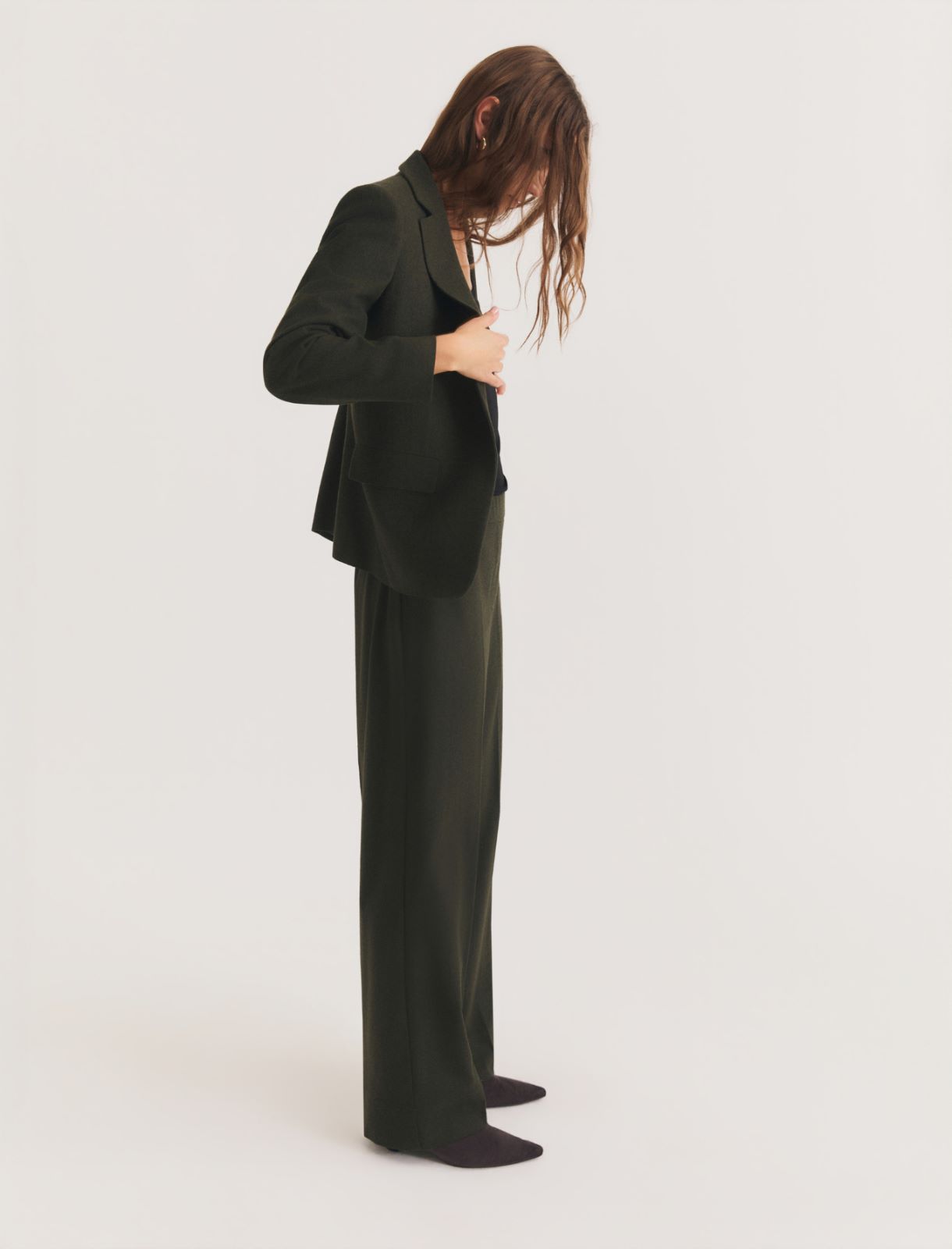 Straight-fit stretch flannel trousers - OLIVE - Emme - 3