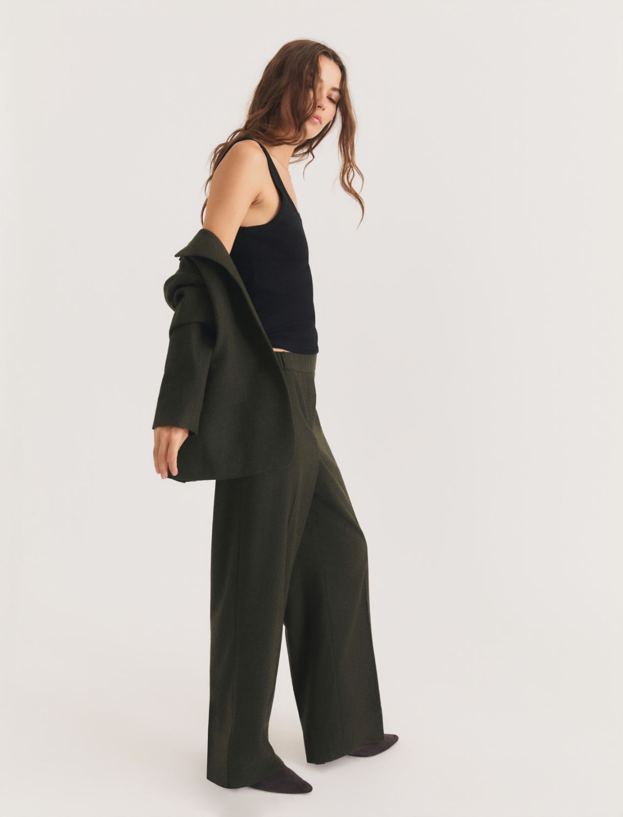 Straight-fit stretch flannel trousers - OLIVE - Emme - 4