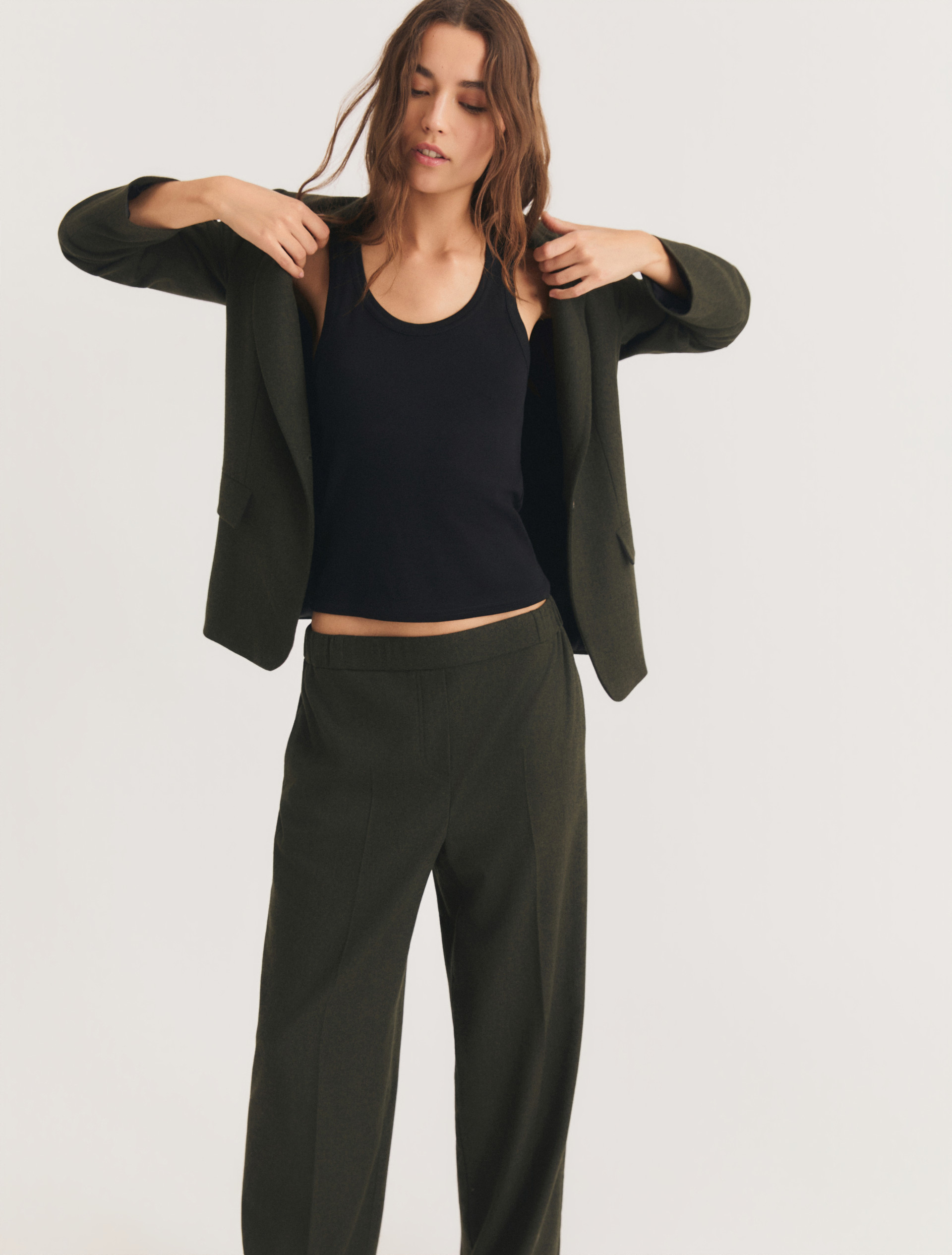 Straight-fit stretch flannel trousers - OLIVE - Emme - 5