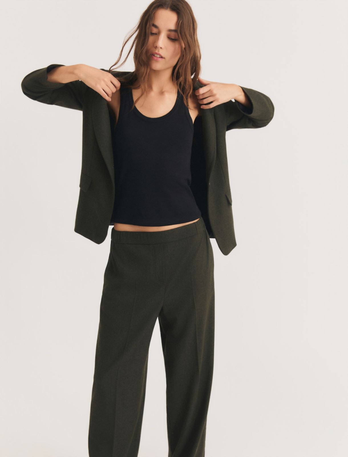 Straight-fit stretch flannel trousers - OLIVE - Emme - 5