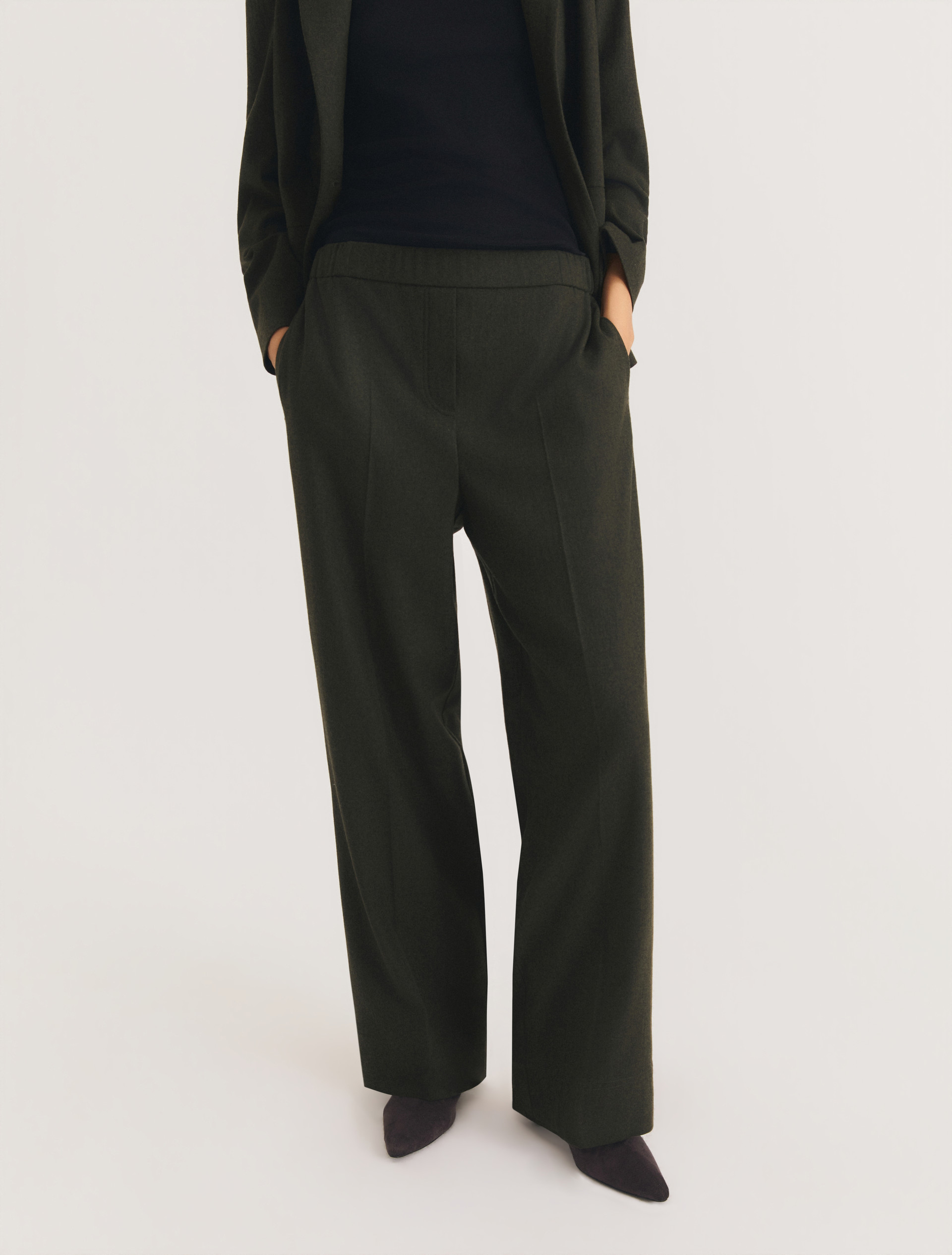 Straight-fit stretch flannel trousers - OLIVE - Emme - 7