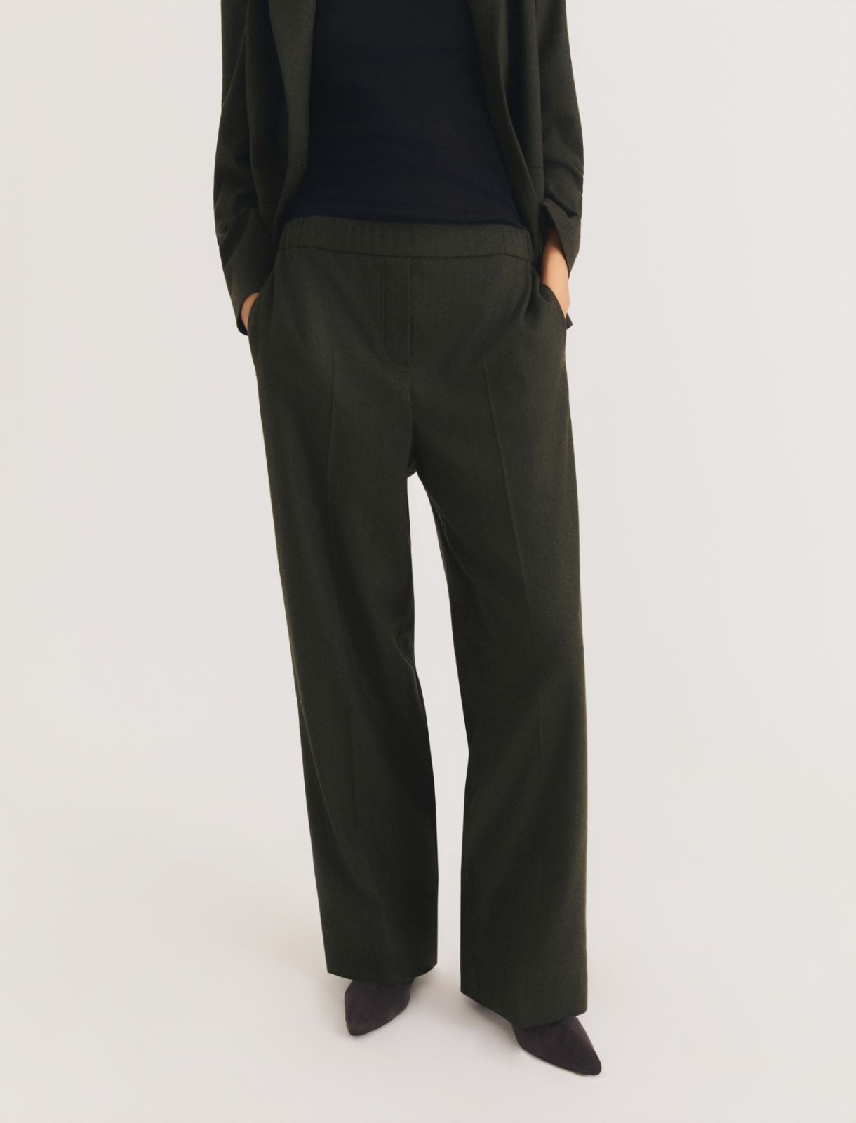Straight-fit stretch flannel trousers - OLIVE - Emme - 7