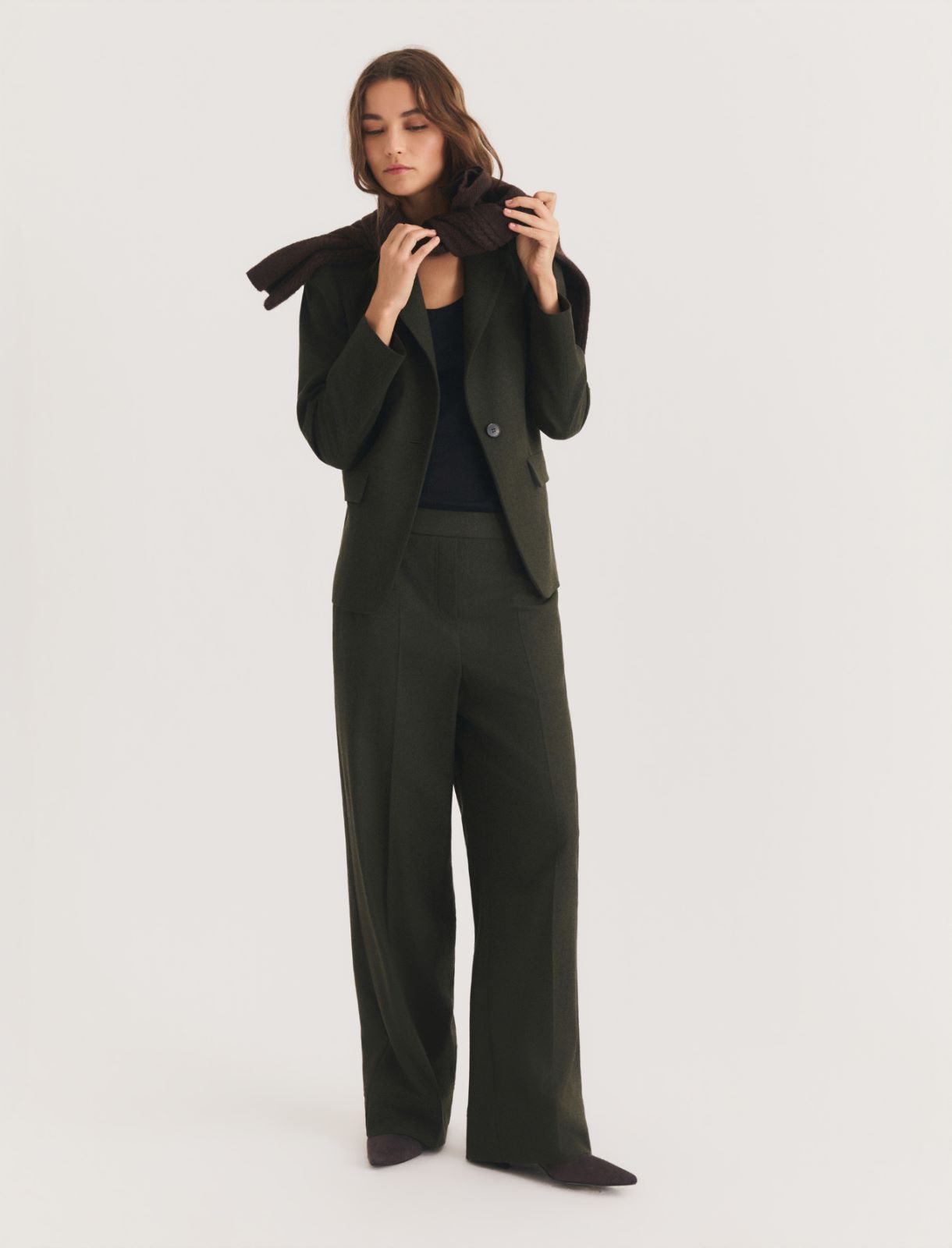 Straight-fit stretch flannel trousers - OLIVE - Emme